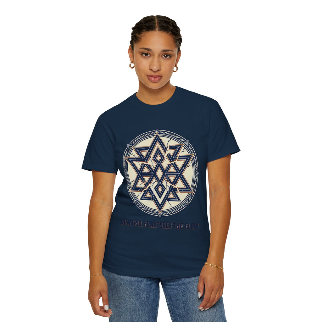 Power Runs Black PRB Geometric Star Mandala T-Shirt — "Control Fractures the Flow" Graphic Tee by Power Runs Black