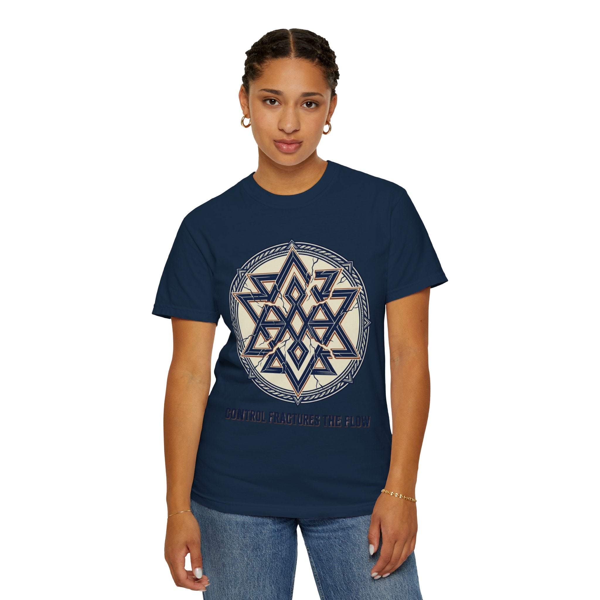 Power Runs Black PRB Geometric Star Mandala T-Shirt — "Control Fractures the Flow" Graphic Tee by Power Runs Black