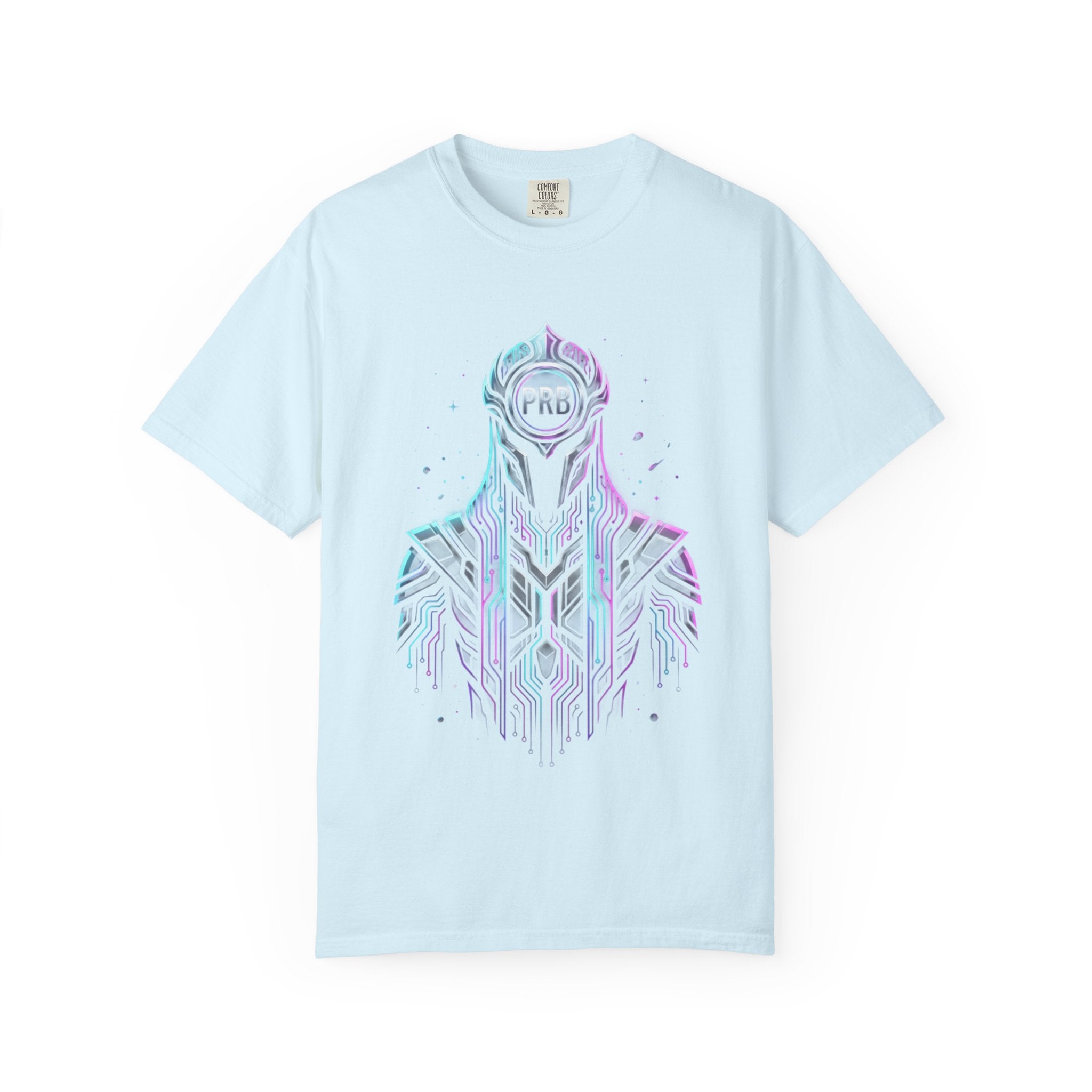 Printify PRB Machine‑Spirit Overlord 4K Futuristic Geometric Helmet T-Shirt | Neon Tech Line Art - T-Shirt