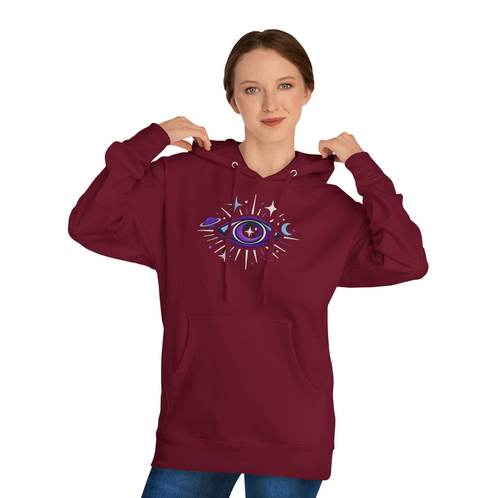PRB Mystic Purple All-Seeing Eye Hoodie | Celestial Stars Moon by Power Runs Black