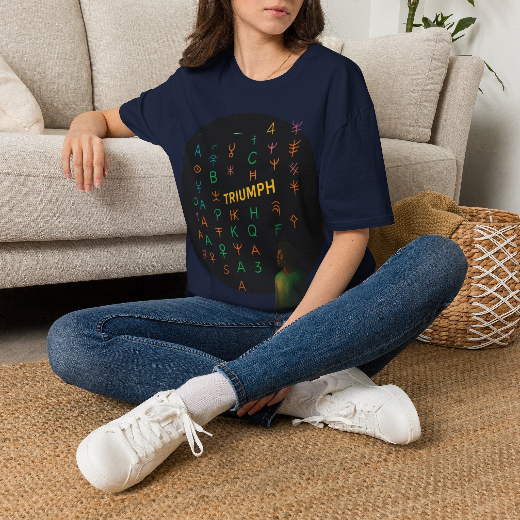 PRB Triumph Afro Hair Silhouette T-Shirt | Black Hair Alphabet Design by Printify