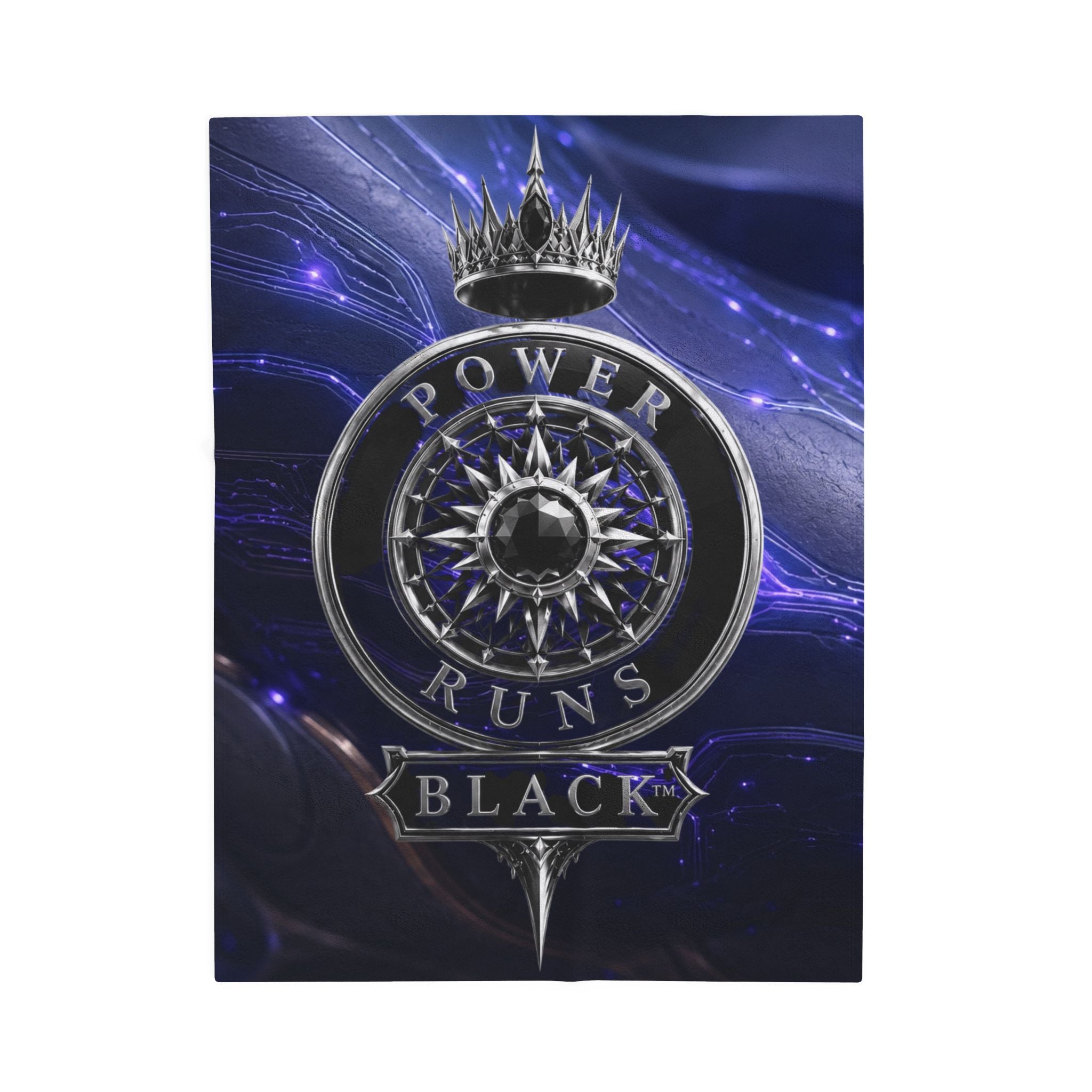 Power Runs Black Velveteen Plush Blanket – Galactic Crown Emblem by Power Runs Black