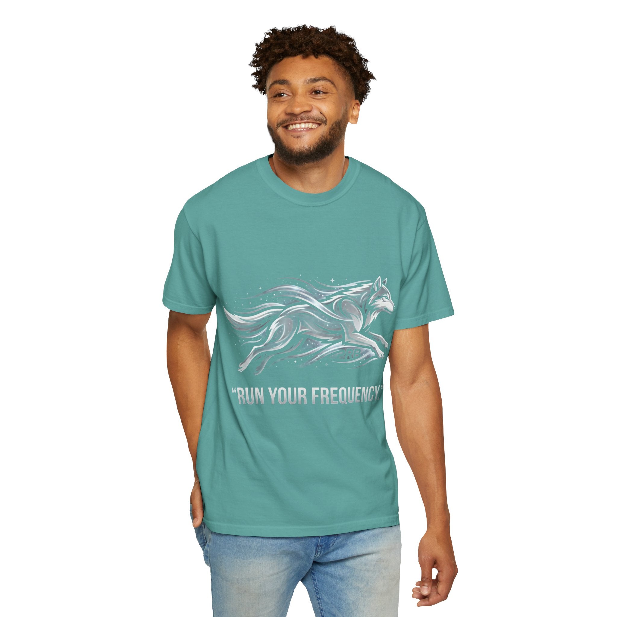 Wolf Graphic T-Shirt — 'Run Your Frequency' Motivational Tee by Printify