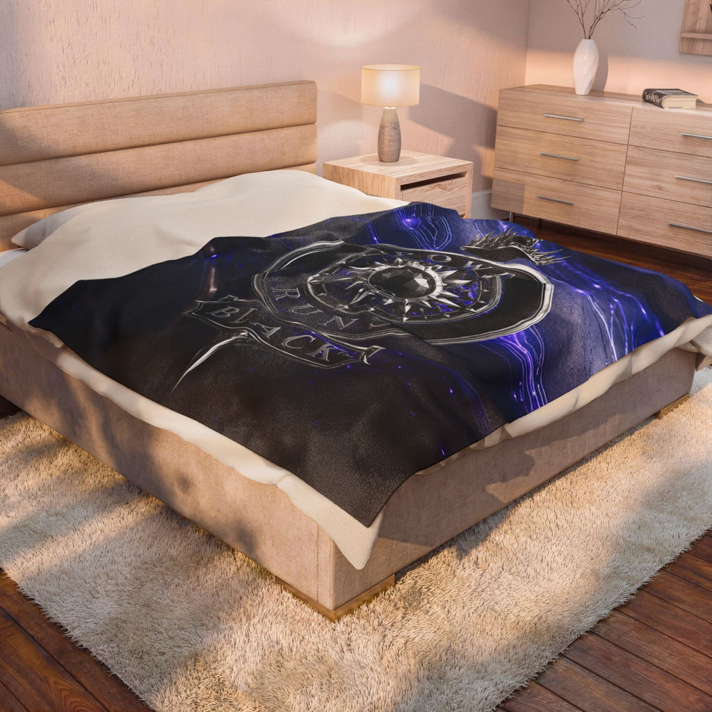 Power Runs Black Velveteen Plush Blanket – Galactic Crown Emblem by Power Runs Black