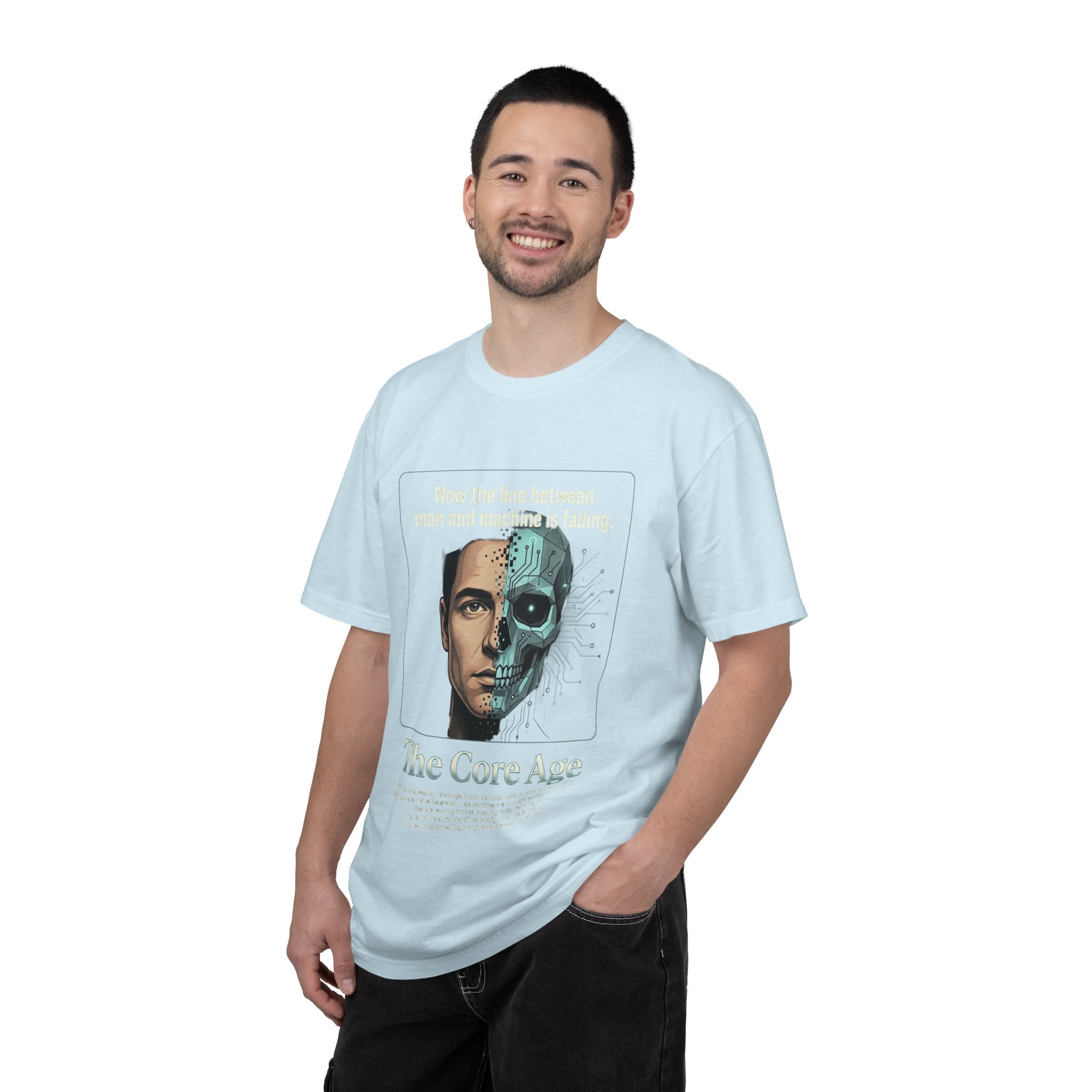 Power Runs Black AI Fusion Graphic T-Shirt — "The Core Age" Split Face Design by Power Runs Black