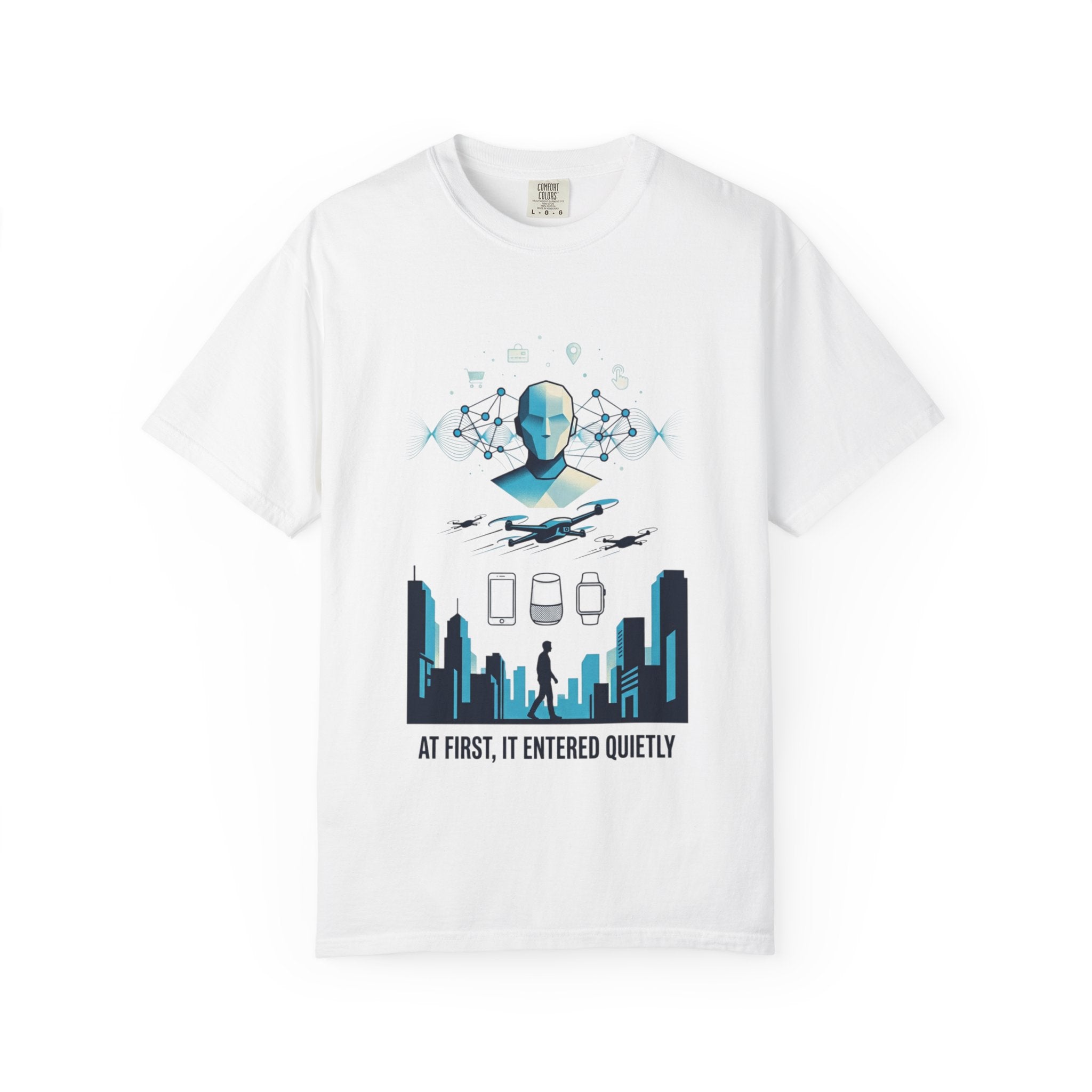 Power Runs Black AI Metropolis T-Shirt — 'At First, It Entered Quietly' Cybercity Graphic Tee by Concepts VS Entertainment/Tiktok shop
