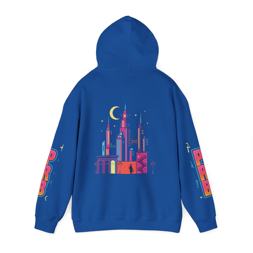 PRB Graphic Hoodie — Colorful Cityscape Pullover by Power Runs Black