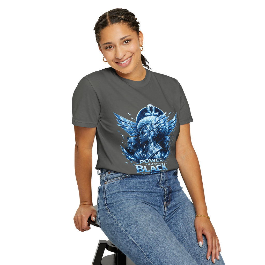 Power of Black Graphic T-Shirt — Egyptian Ankh Warrior Design by Power Runs Black