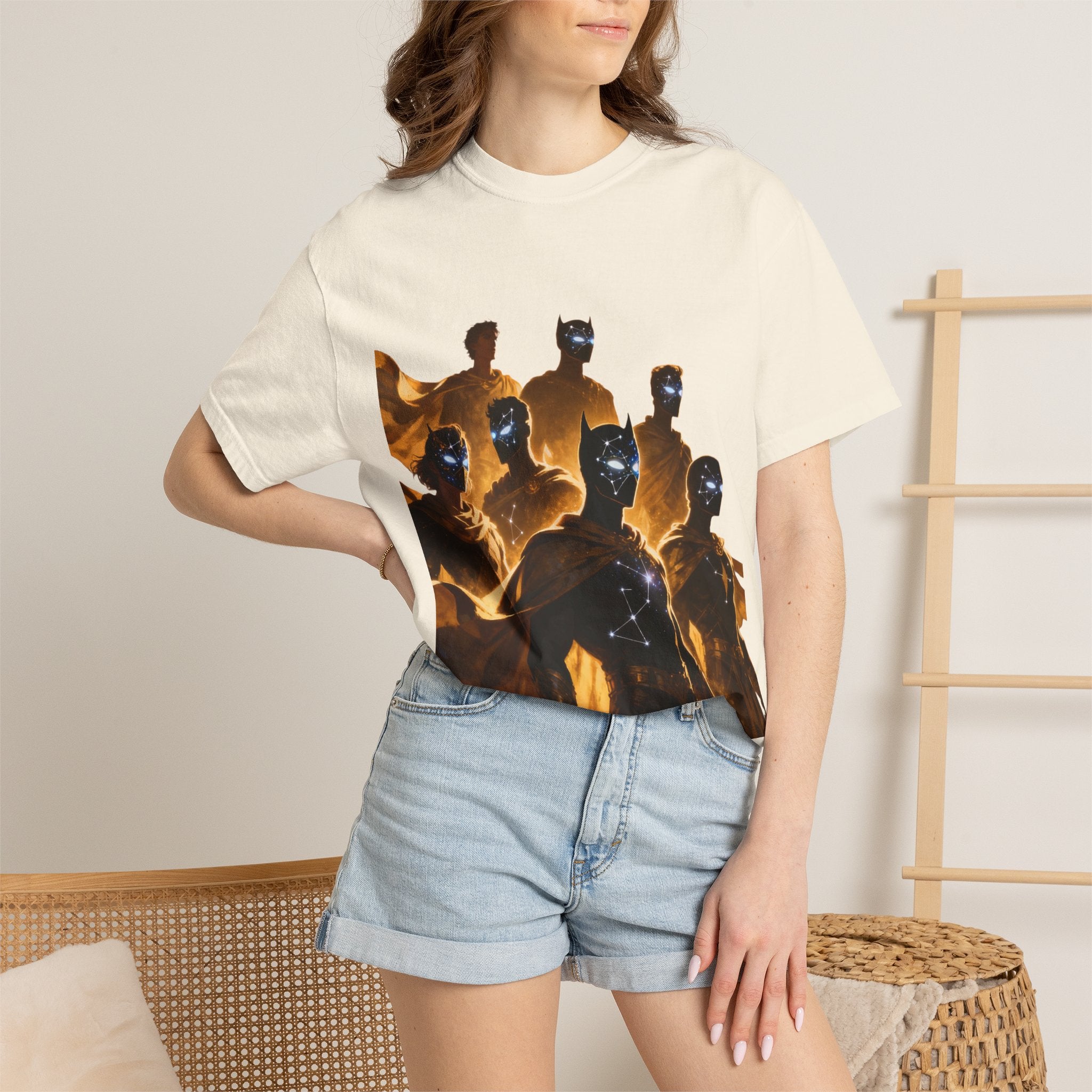 PRB Cosmic Heroes Graphic Tee (Golden Cloaks & Starry Faces) by Printify