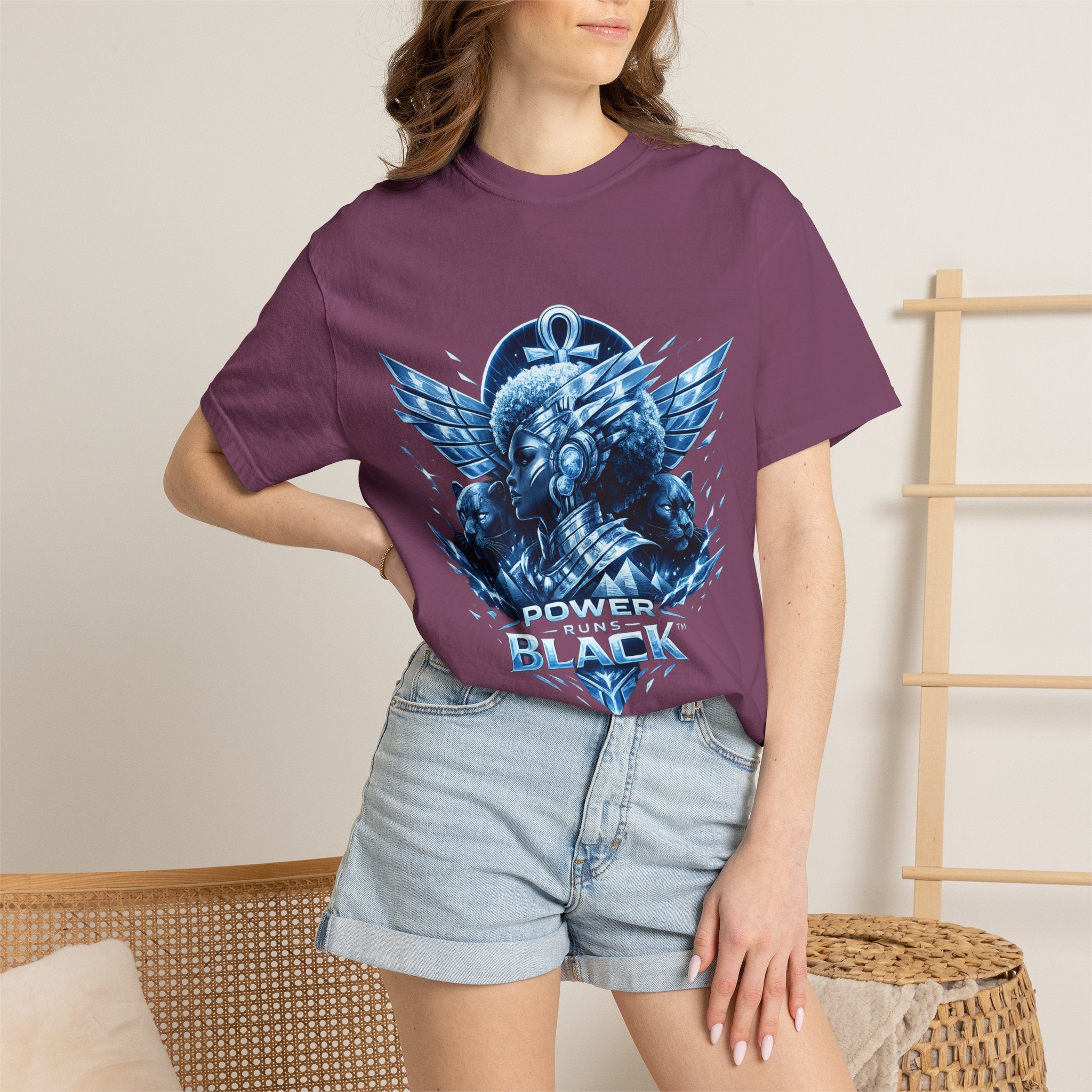 Power of Black Graphic T-Shirt — Egyptian Ankh Warrior Design by Power Runs Black