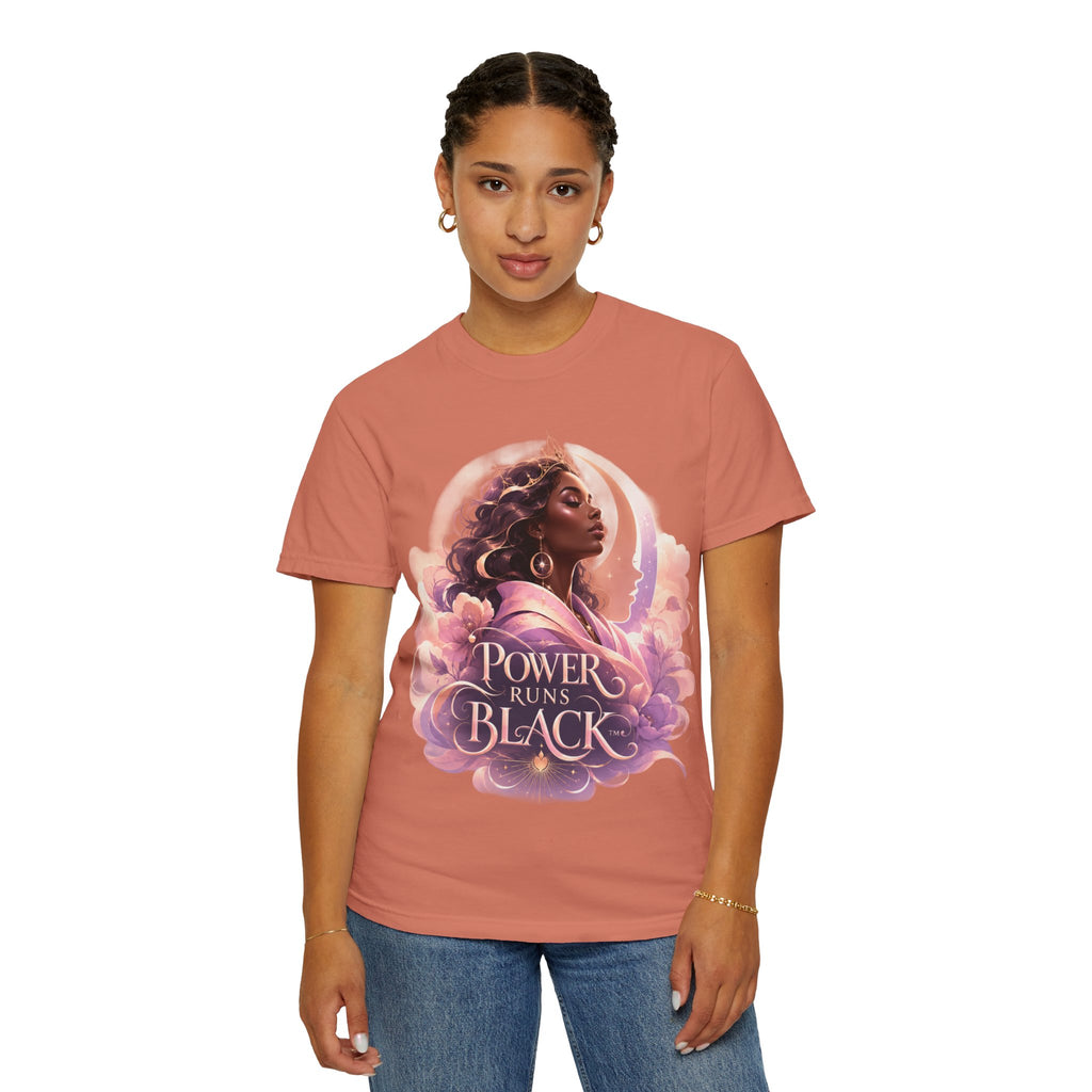 Power Runs Black graphic tee | Black woman portrait, Afro empowerment shirt by Power Runs Black