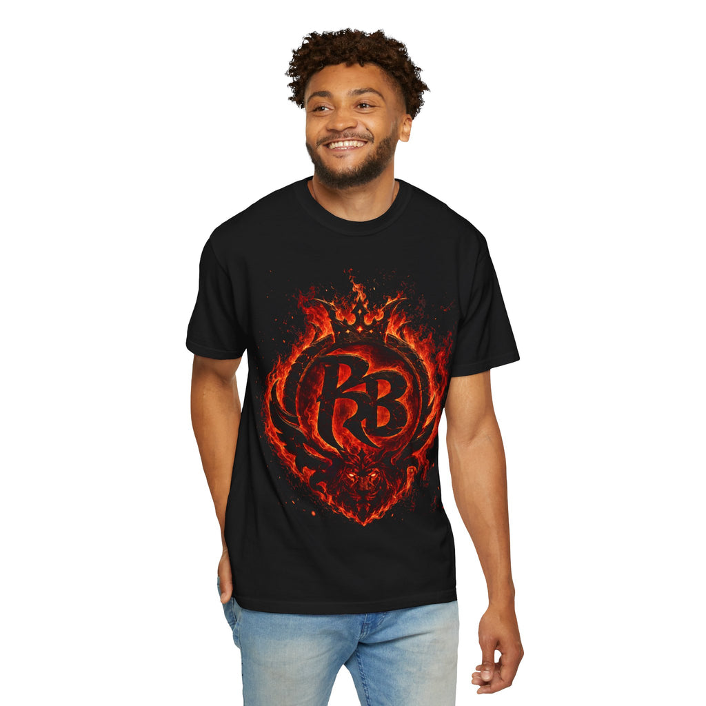 Power Runs Back PRB Flame Logo T-shirt | Fiery Emblem Tee, Grunge Rock Chic by Power Runs Black