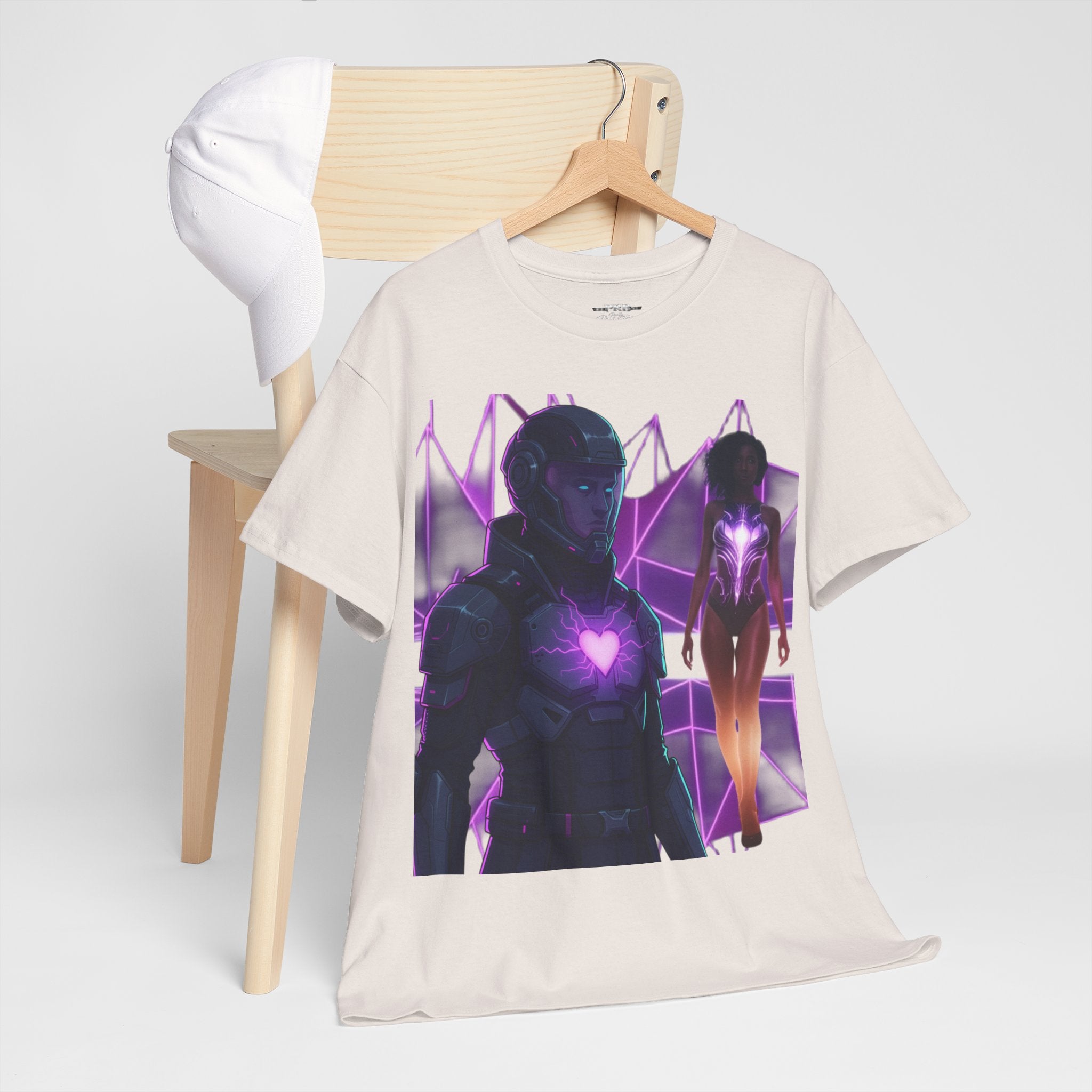 Power Run Black PRB Pretty Rich Bitch The Collection Purple Heart Cyberpunk Knight T-Shirt | Futuristic Armor Sci‑Fi Tee by Printify