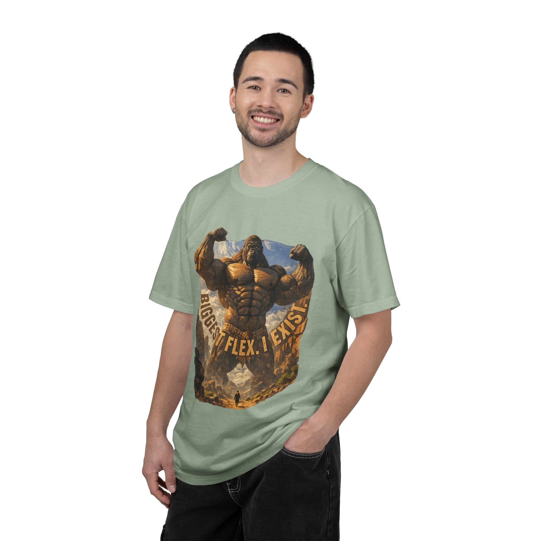 Power Runs Black PRB Biggest Flex I Exist T-Shirt — Funny Muscle Gorilla Graphic Tee by Printify