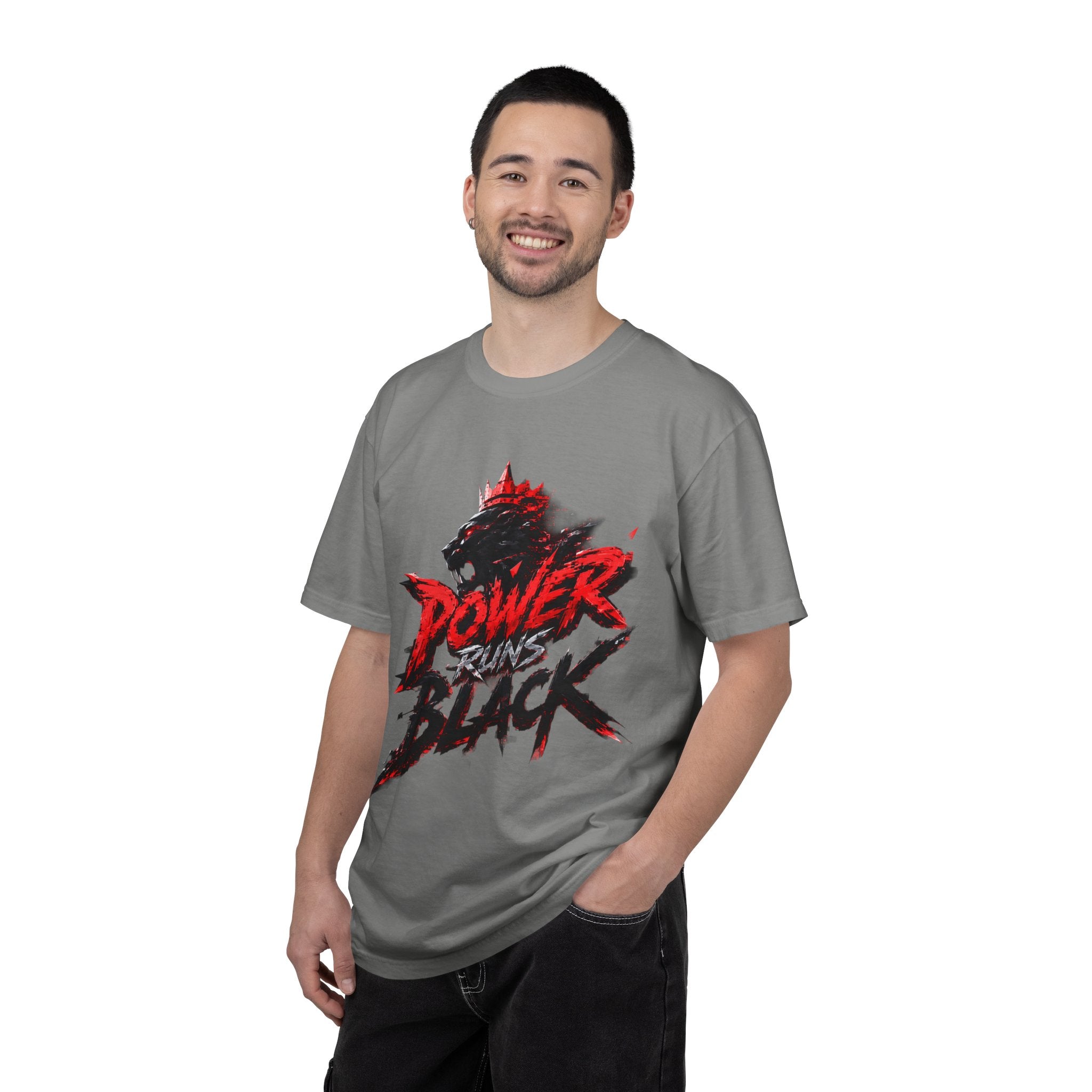 Power Runs Black T-shirt | Wolf Silhouette, Red Black Graphic Tee by Power Runs Black
