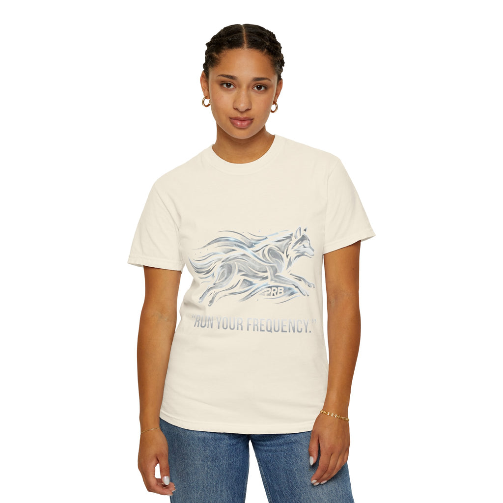 Wolf Graphic T-Shirt — 'Run Your Frequency' Motivational Tee by Printify