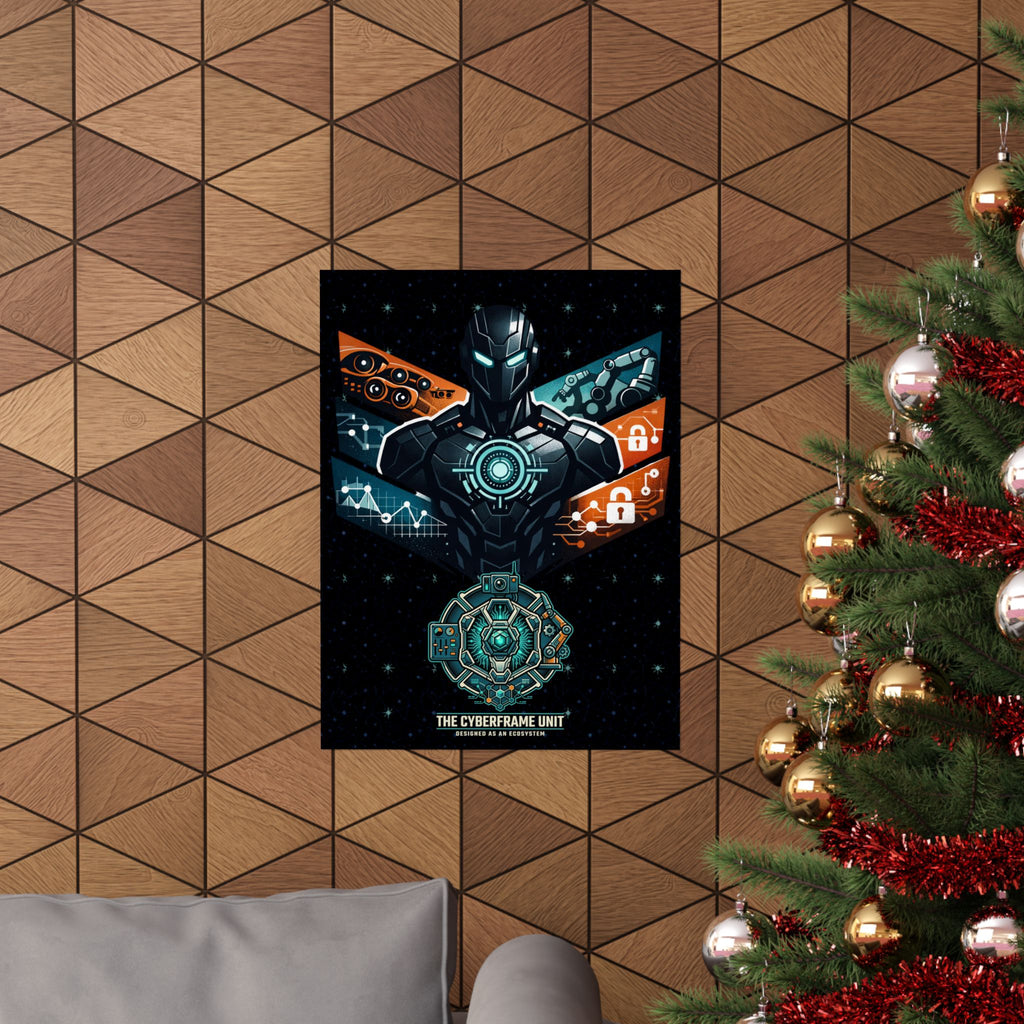 Power Runs Black Cyberframe Unit Sci‑Fi Poster — Matte Vertical by Power Runs Black