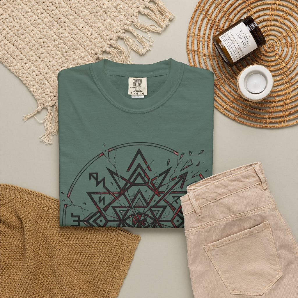 Power Runs Black PRB Eryx Tal Geometric Mandala T-Shirt — Symmetric Star Graphic Tee by Printify