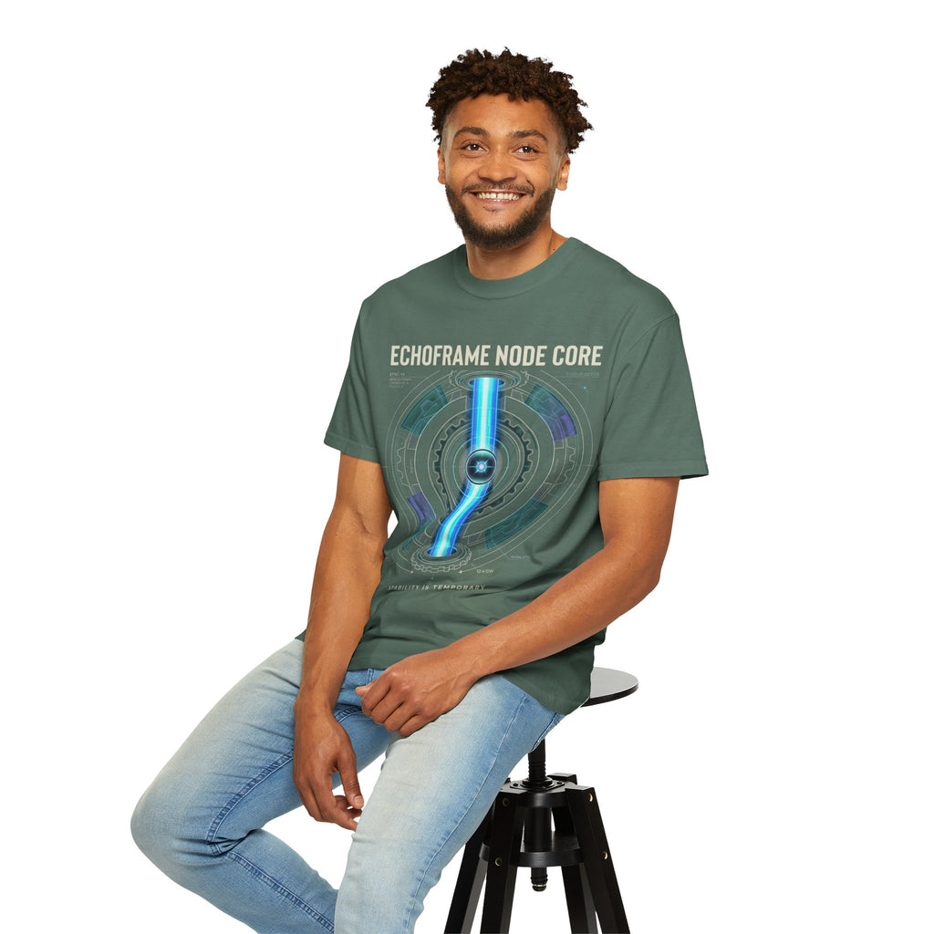 Power Runs Black PRB Echoframe Node Core T-Shirt — Futuristic Tech Graphic Tee by Power Runs Black