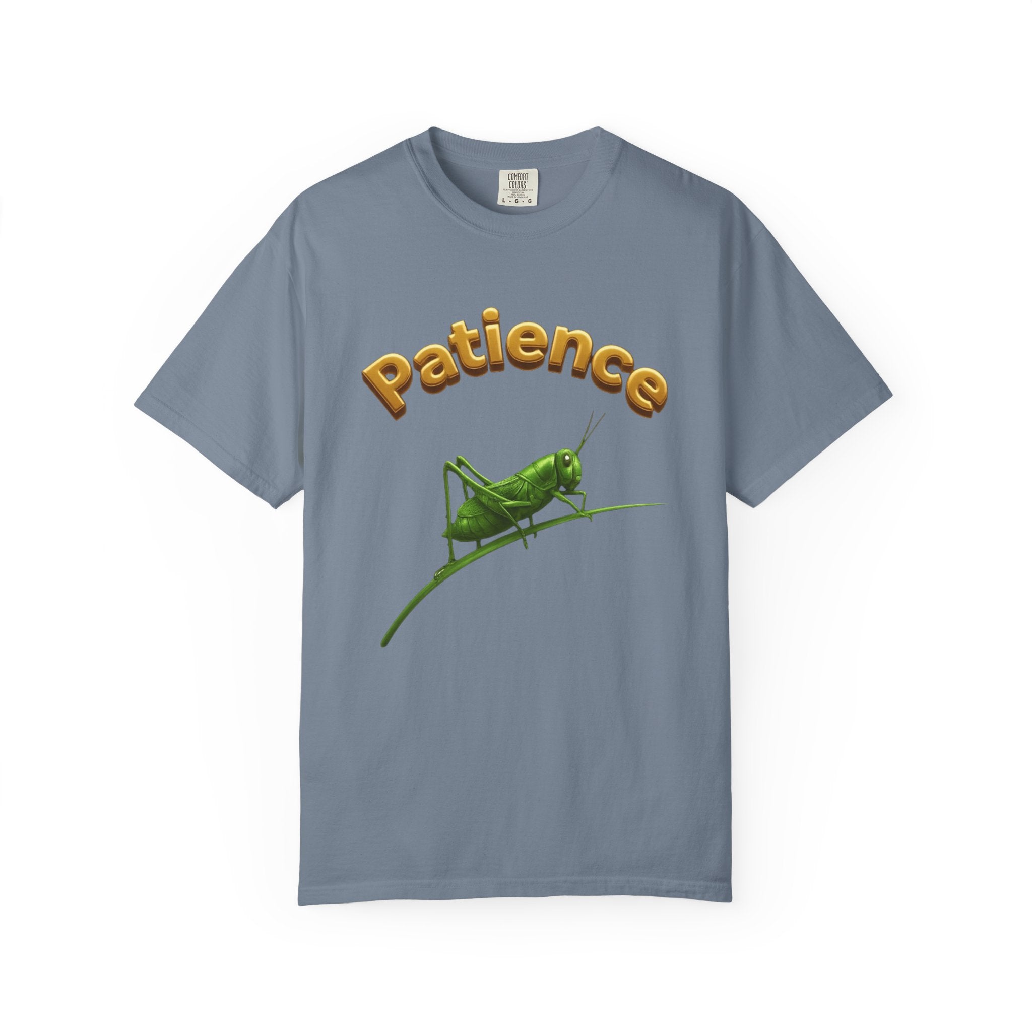 PRB Patience Grasshopper T-shirt | Green Grasshopper Illustration, Positive Quote by Power Runs Black