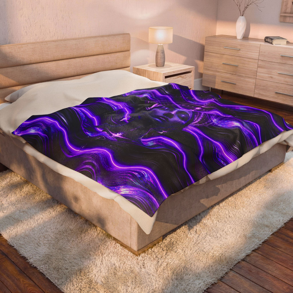 Power Runs Black Mystic Violet Aura Velveteen Plush Blanket by Power Runs Black
