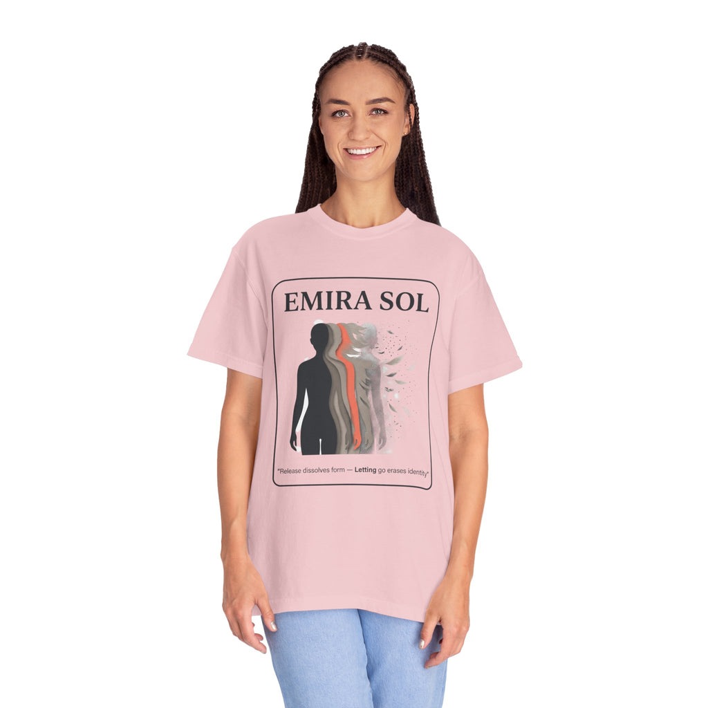 Power Runs Black PRB Emira Sol Graphic T-Shirt — Silhouette Art "Release Shadows" Tee by Printify