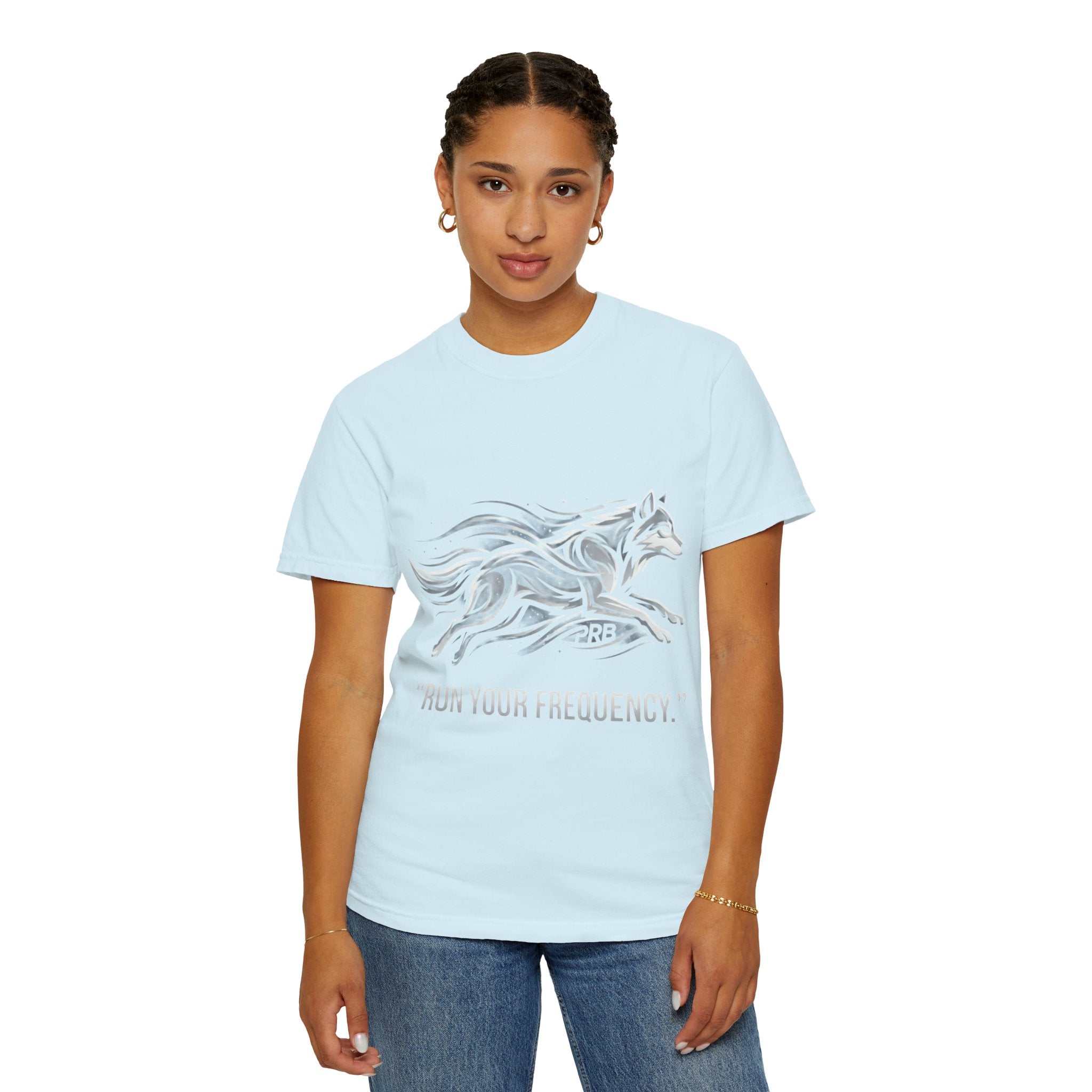 Wolf Graphic T-Shirt — 'Run Your Frequency' Motivational Tee by Printify
