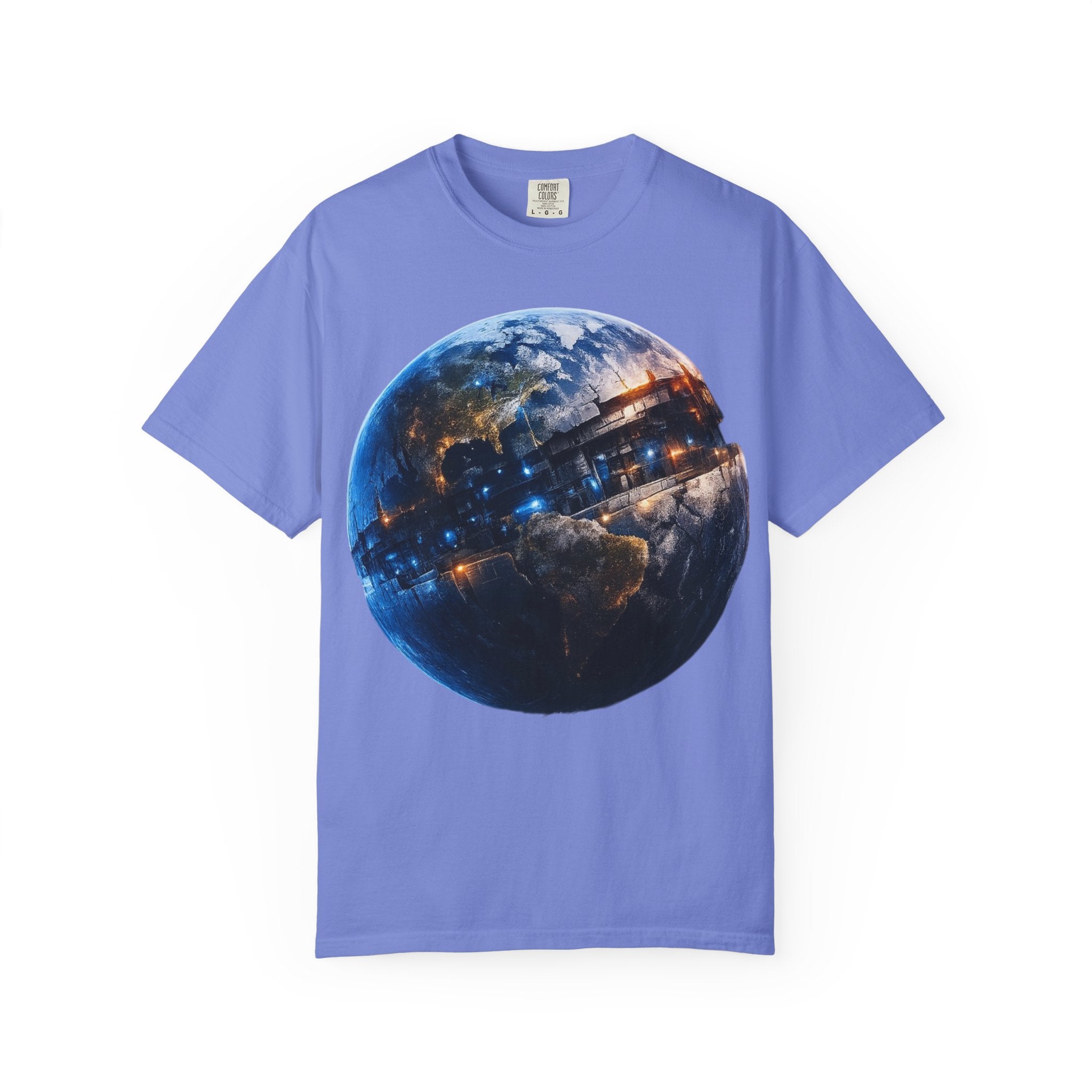 PRB Cityscape Globe T-shirt | Nighttime Earth Illustration, Urban Lights by Power Runs Black