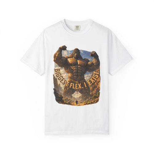 Power Runs Black PRB Biggest Flex I Exist T-Shirt — Funny Muscle Gorilla Graphic Tee by Printify