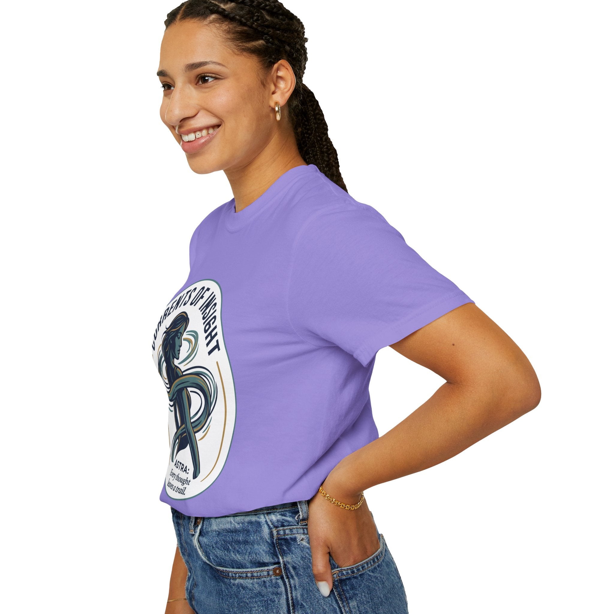 Power Runs Black Currents of Insight T-Shirt — 'Astra: Every thought leaves a trail' Graphic Tee by Power Runs Black