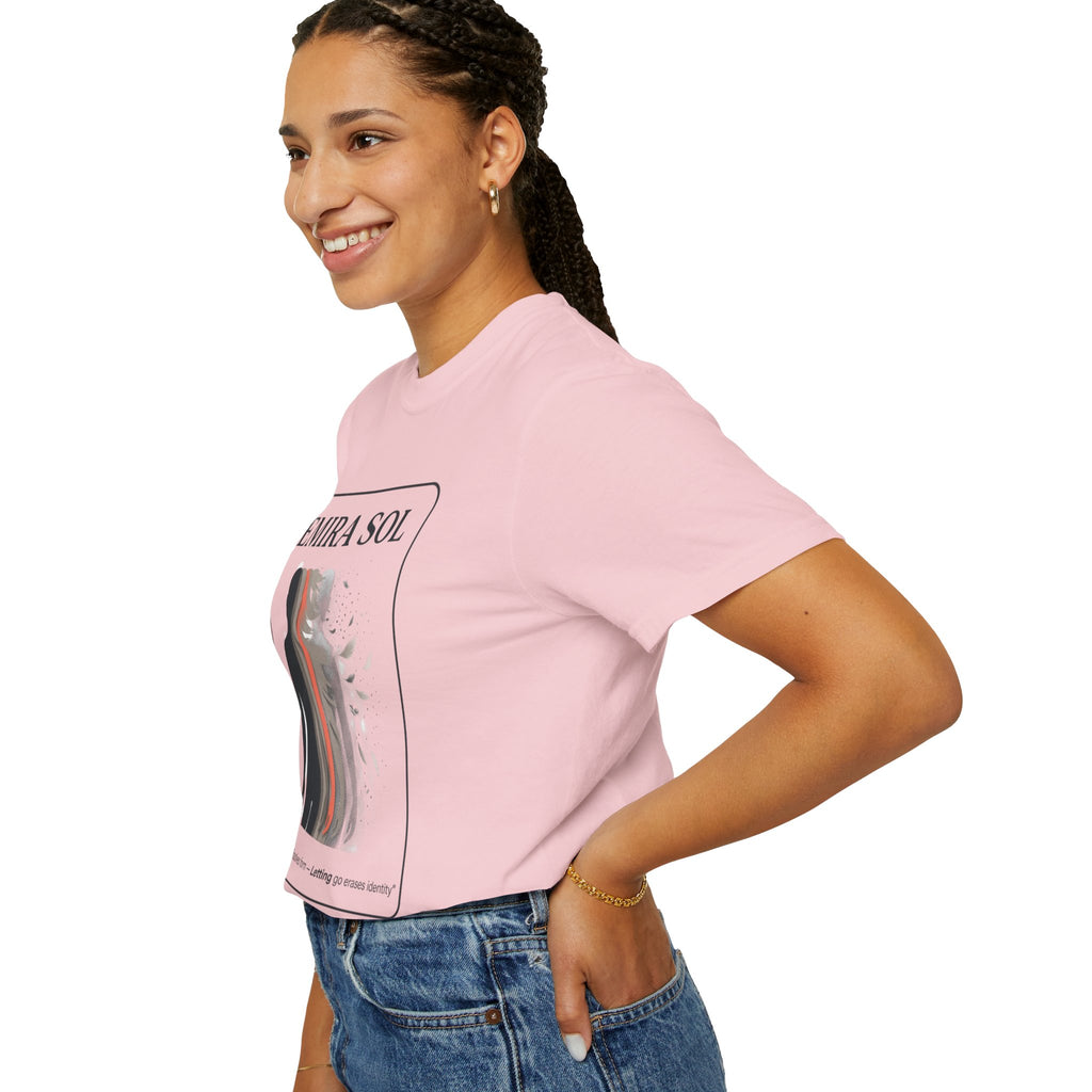 Power Runs Black PRB Emira Sol Graphic T-Shirt — Silhouette Art "Release Shadows" Tee by Printify