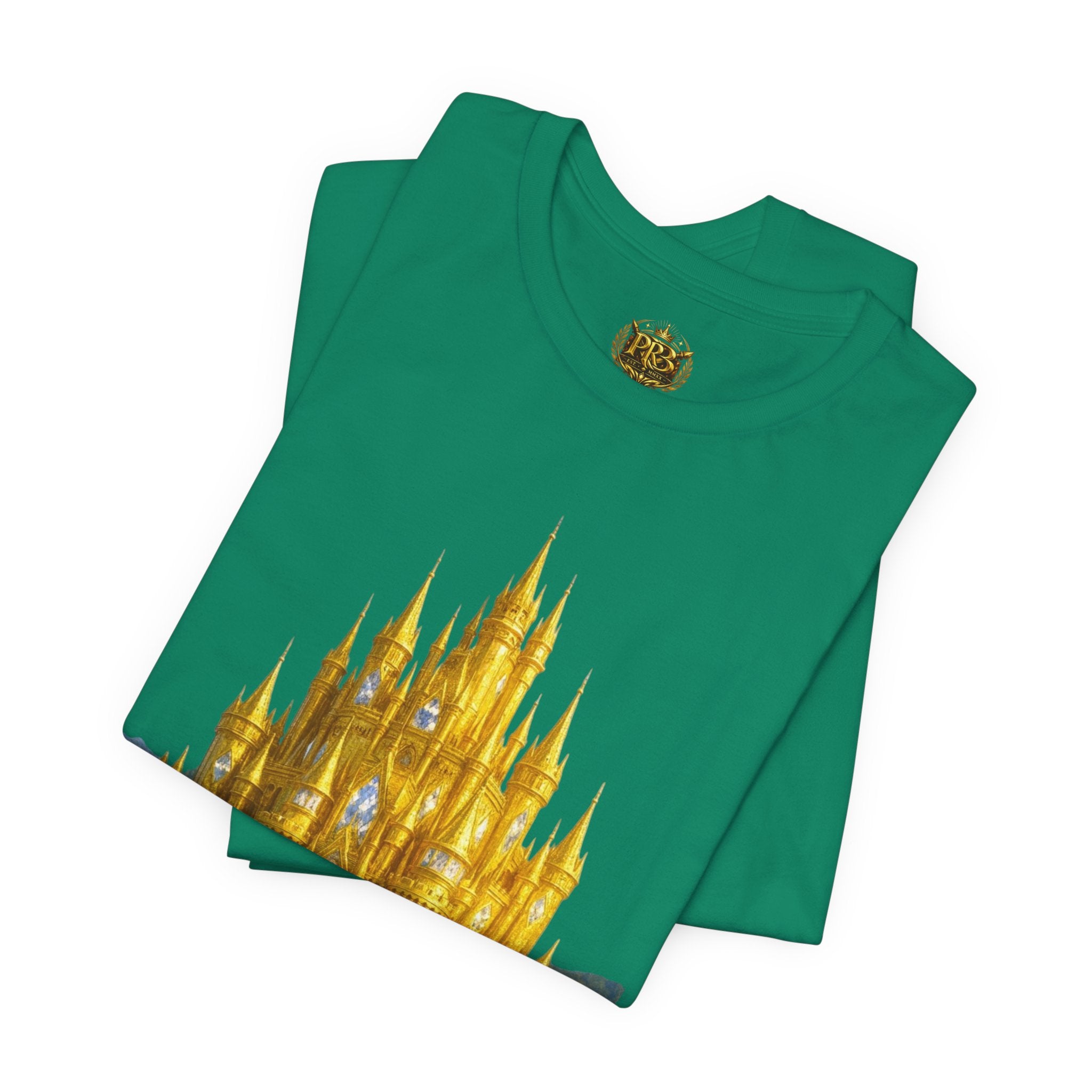 PRB Golden Fantasy Castle Tee | Magical Kingdom Illustration, Fairytale Scene by Printify