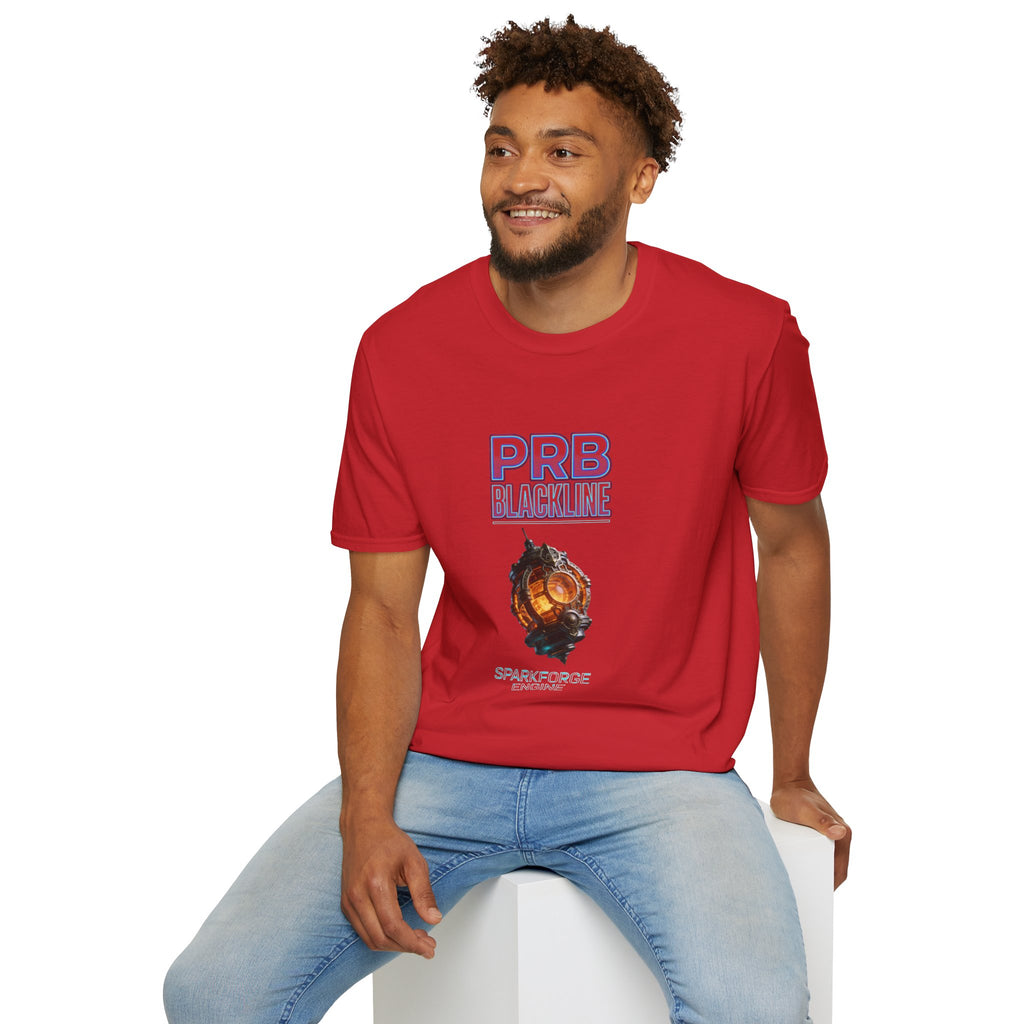 PRB Blackline Sparkforge Engine T‑Shirt — Sci‑Fi Mechanical Graphic Tee by Power Runs Black