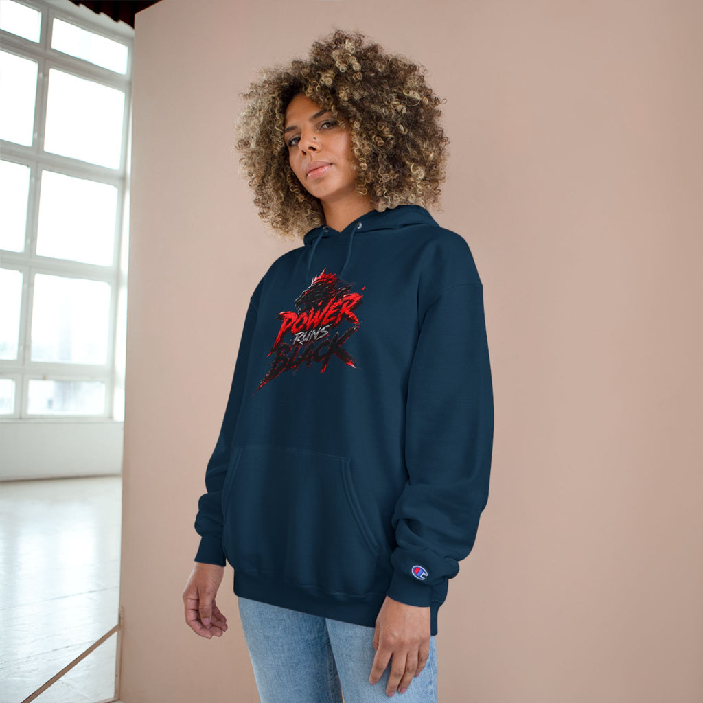 Power Runs Black logo hoodie | Flame crest design by Power Runs Black