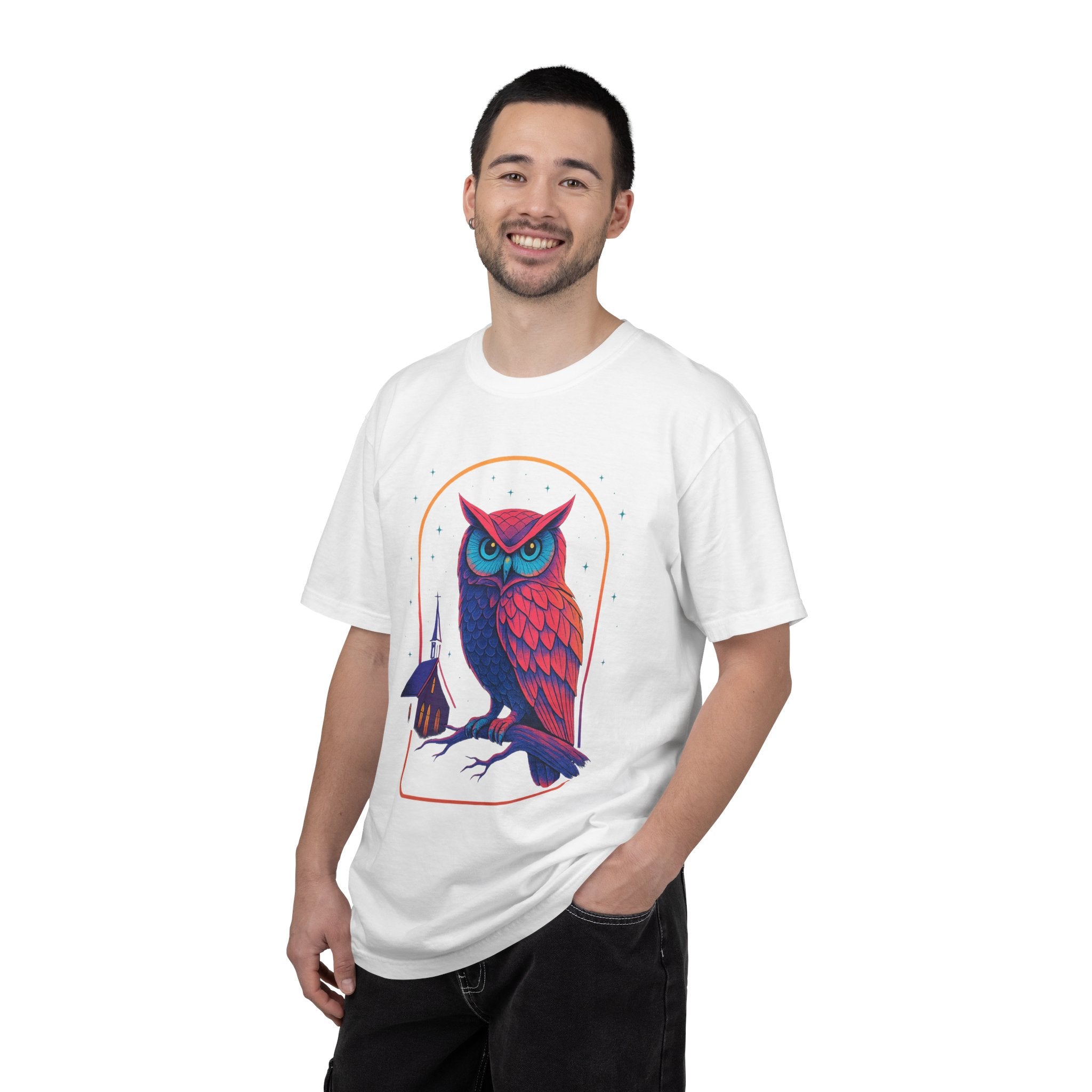 Power Runs Black PRB Neon Owl Illustration T-Shirt | Night Church Graphic Tee by Power Runs Black