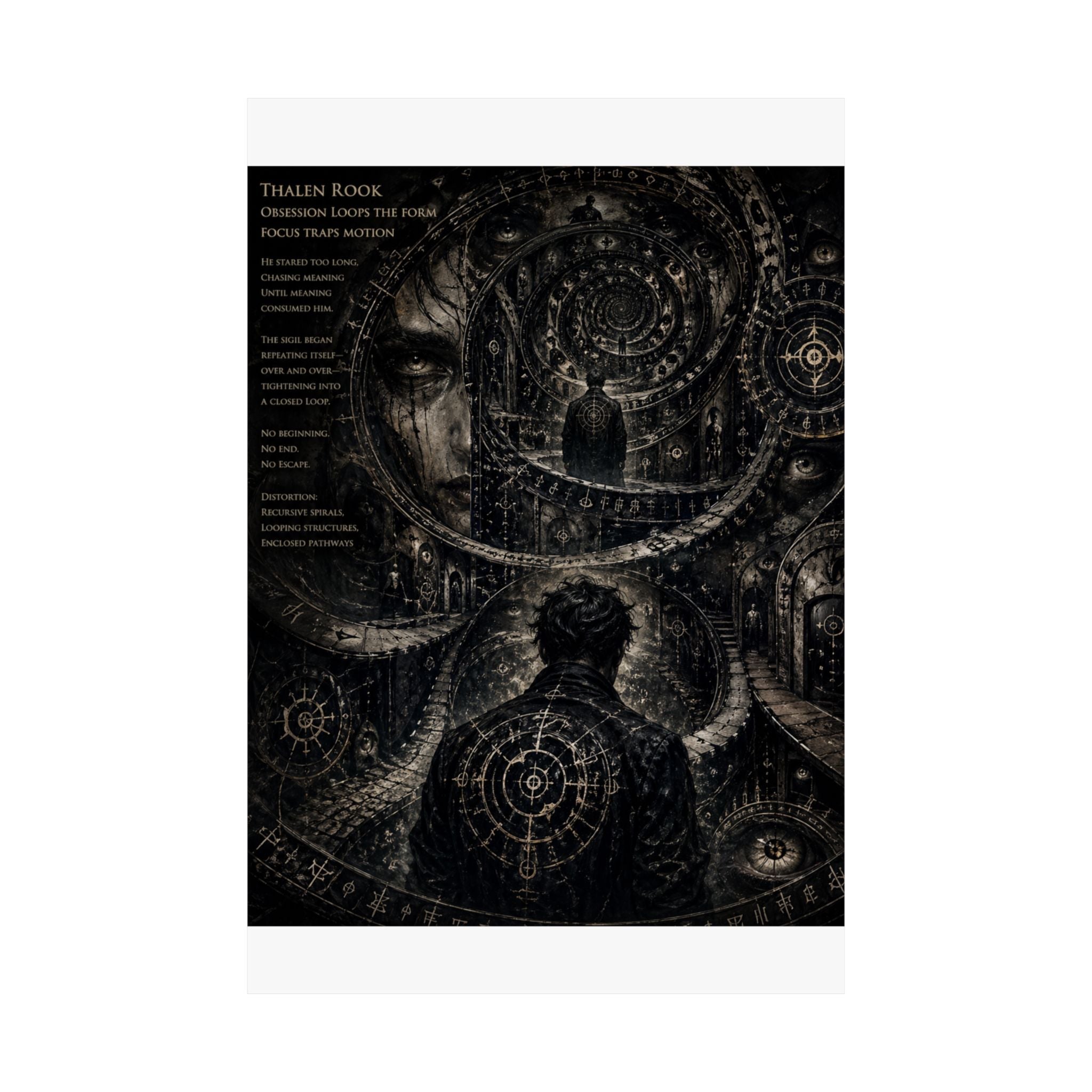 Power Runs Black Dark Surreal Poster — Spiral Dreamscape Matte Vertical Art Print by Power Runs Black