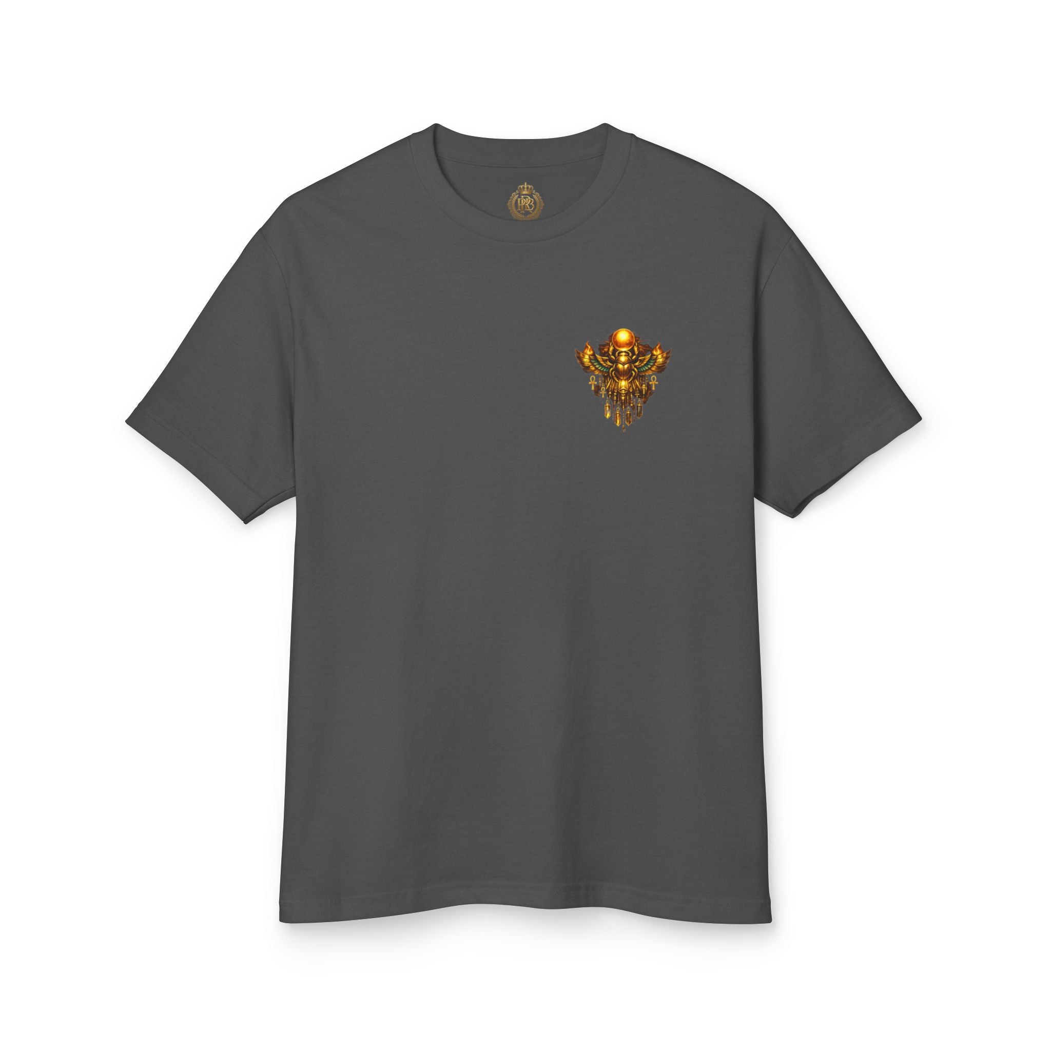 PRB Graphic Tee — Golden Gothic Shield Chest & Back Design by Power Runs Black