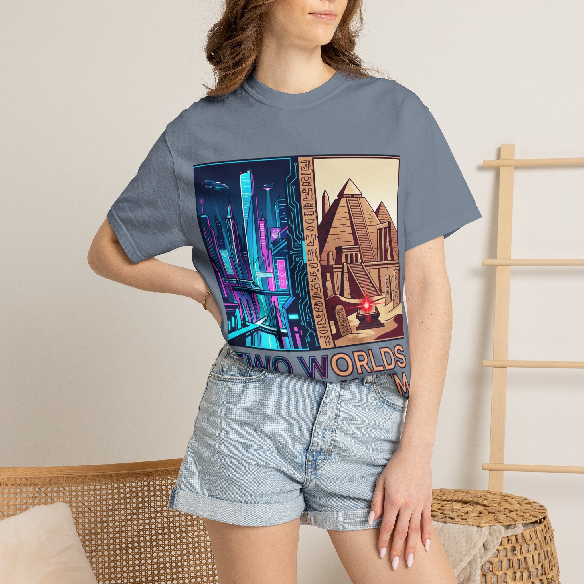 Power Runs Black PRB Blue Technopolis/ Red Dominion Two Worlds One System T-Shirt by Power Runs Black