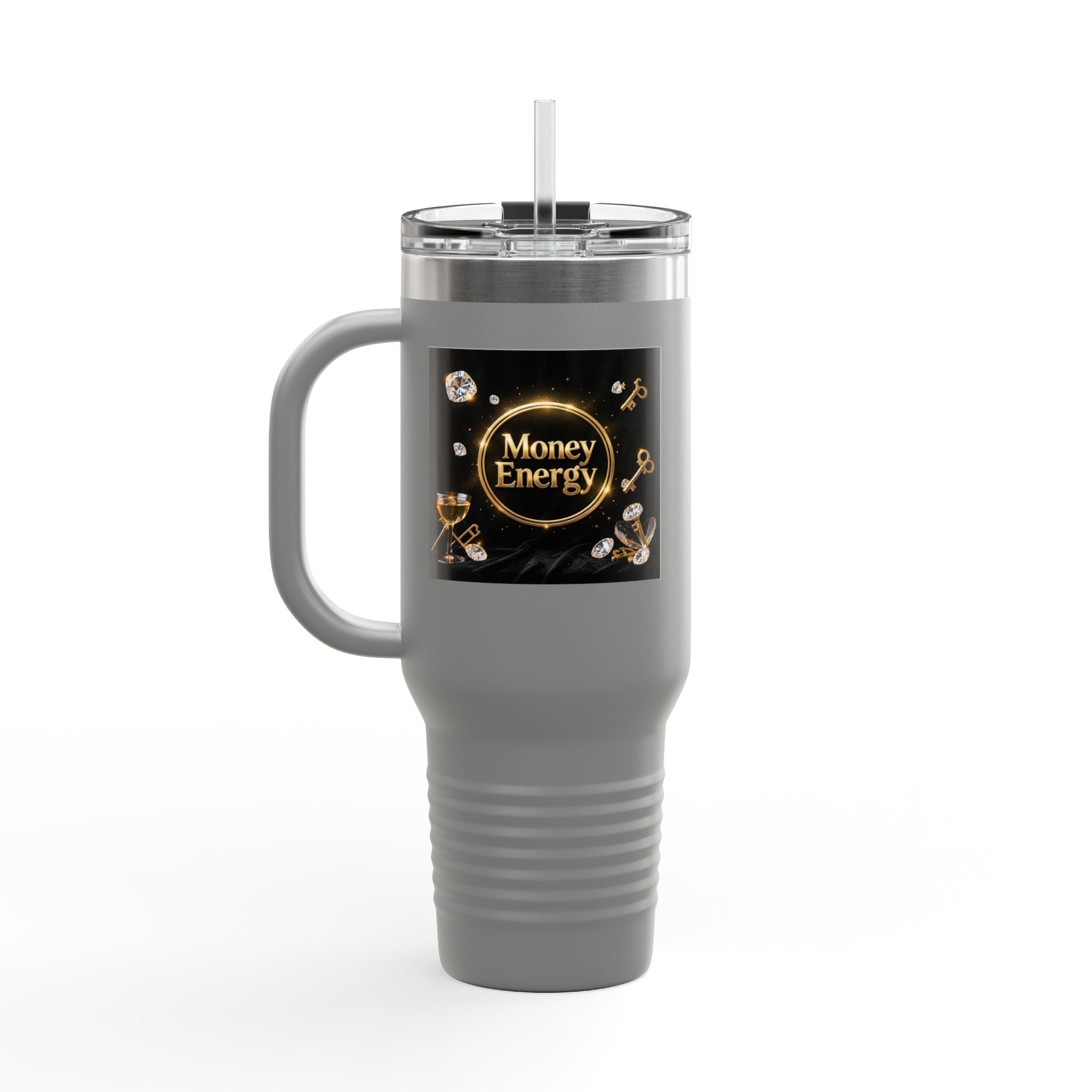 PRB 40oz Insulated Travel Mug — "Money Energy" Motivational Design by Printify