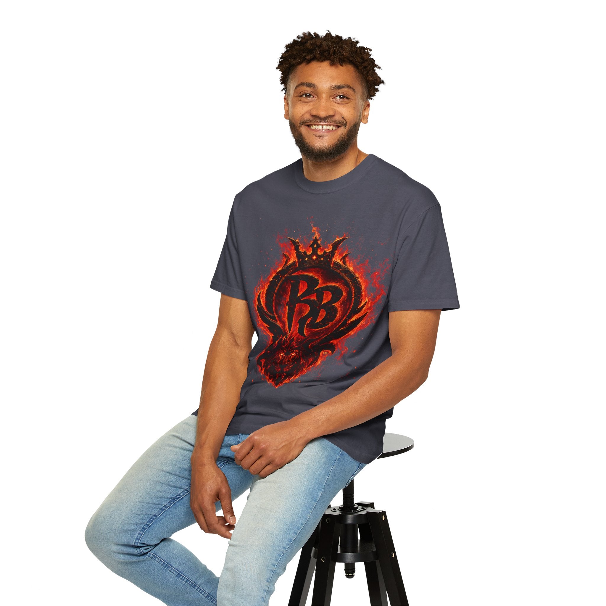 Power Runs Back PRB Flame Logo T-shirt | Fiery Emblem Tee, Grunge Rock Chic by Power Runs Black
