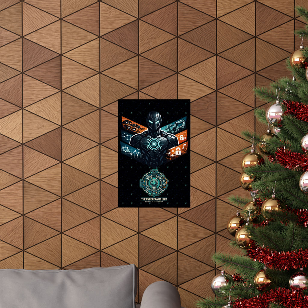 Power Runs Black Cyberframe Unit Sci‑Fi Poster — Matte Vertical by Power Runs Black
