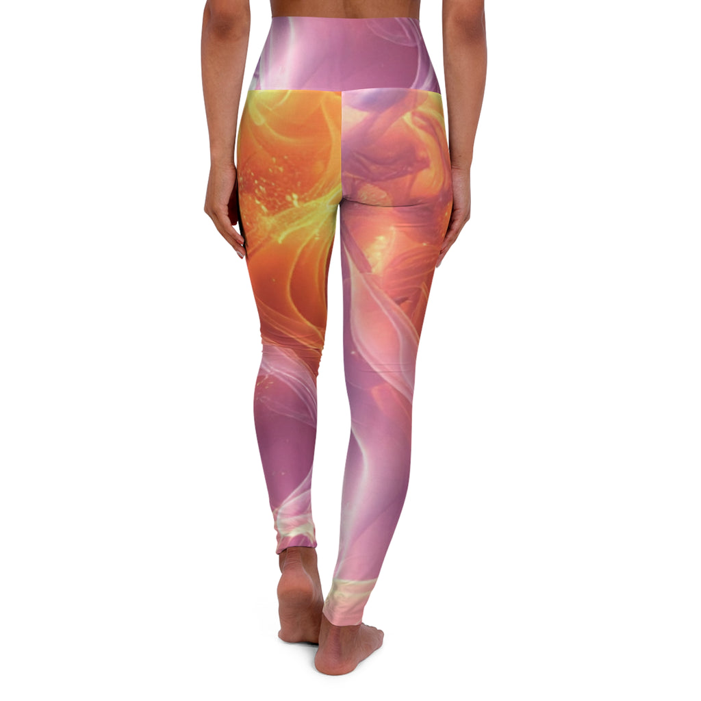 Power Runs Black Abstract Swirl Pattern High Waisted Leggings | Marbleized Pink Orange by Power Runs Black