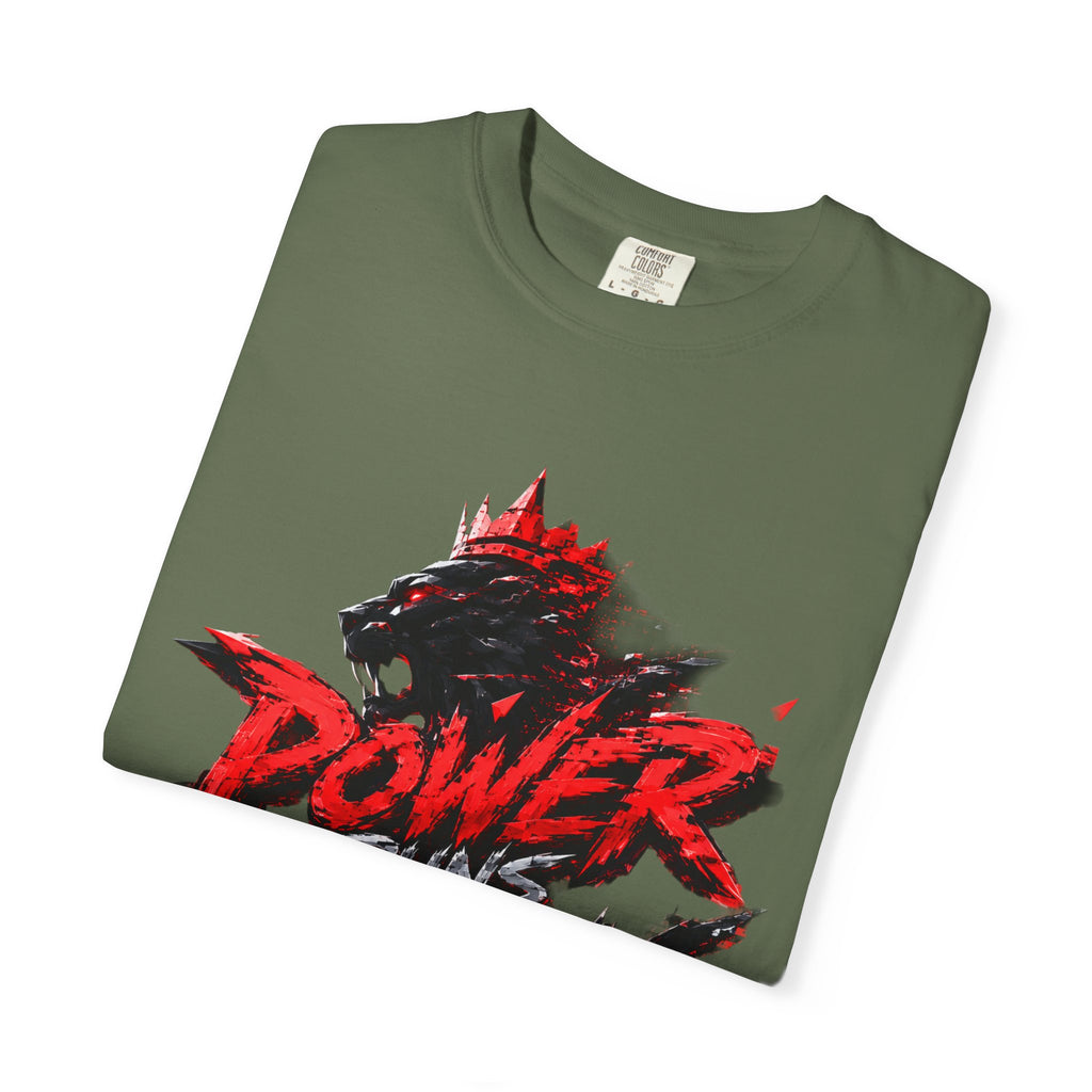 Power Runs Black T-shirt | Wolf Silhouette, Red Black Graphic Tee by Power Runs Black