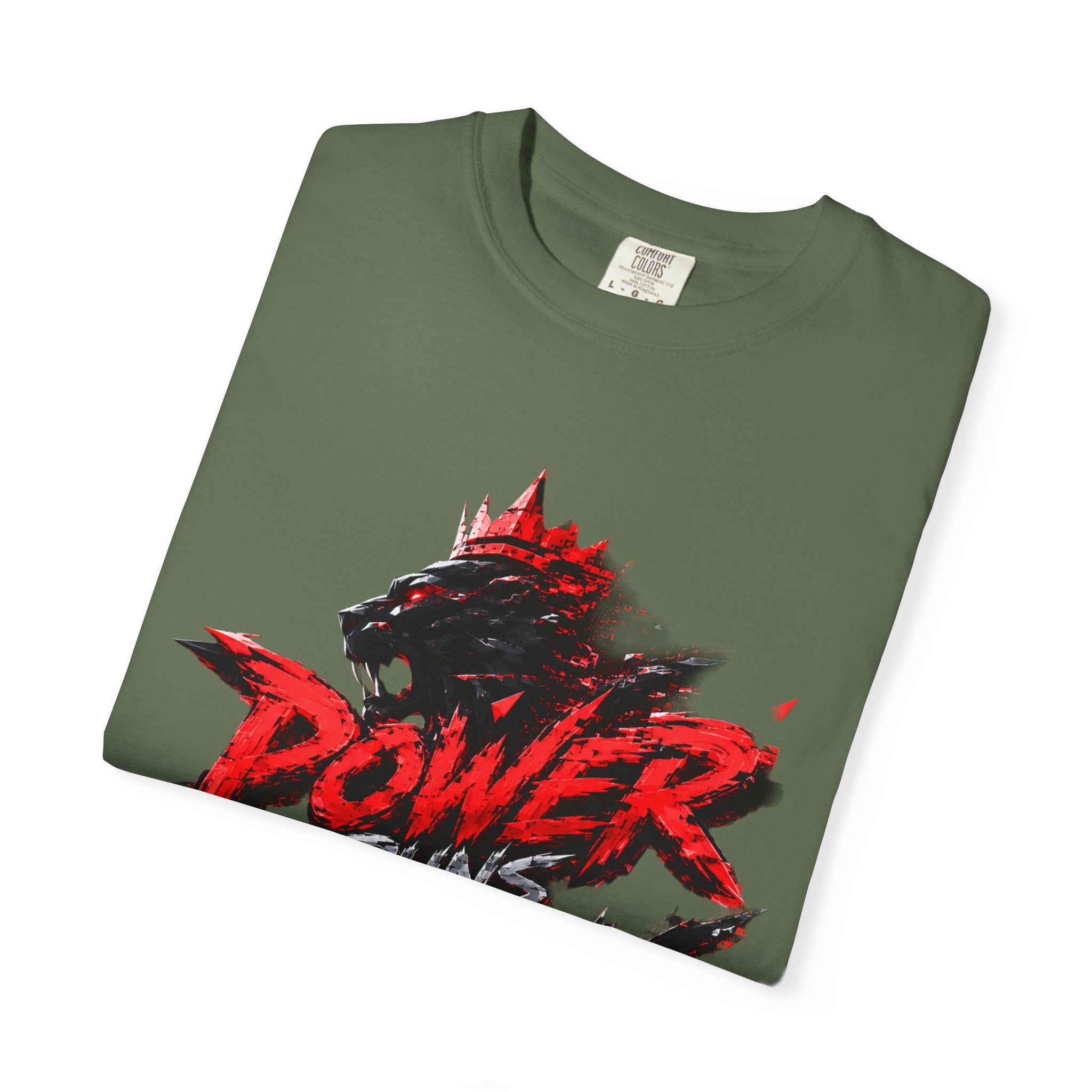 Power Runs Black T-shirt | Wolf Silhouette, Red Black Graphic Tee by Power Runs Black