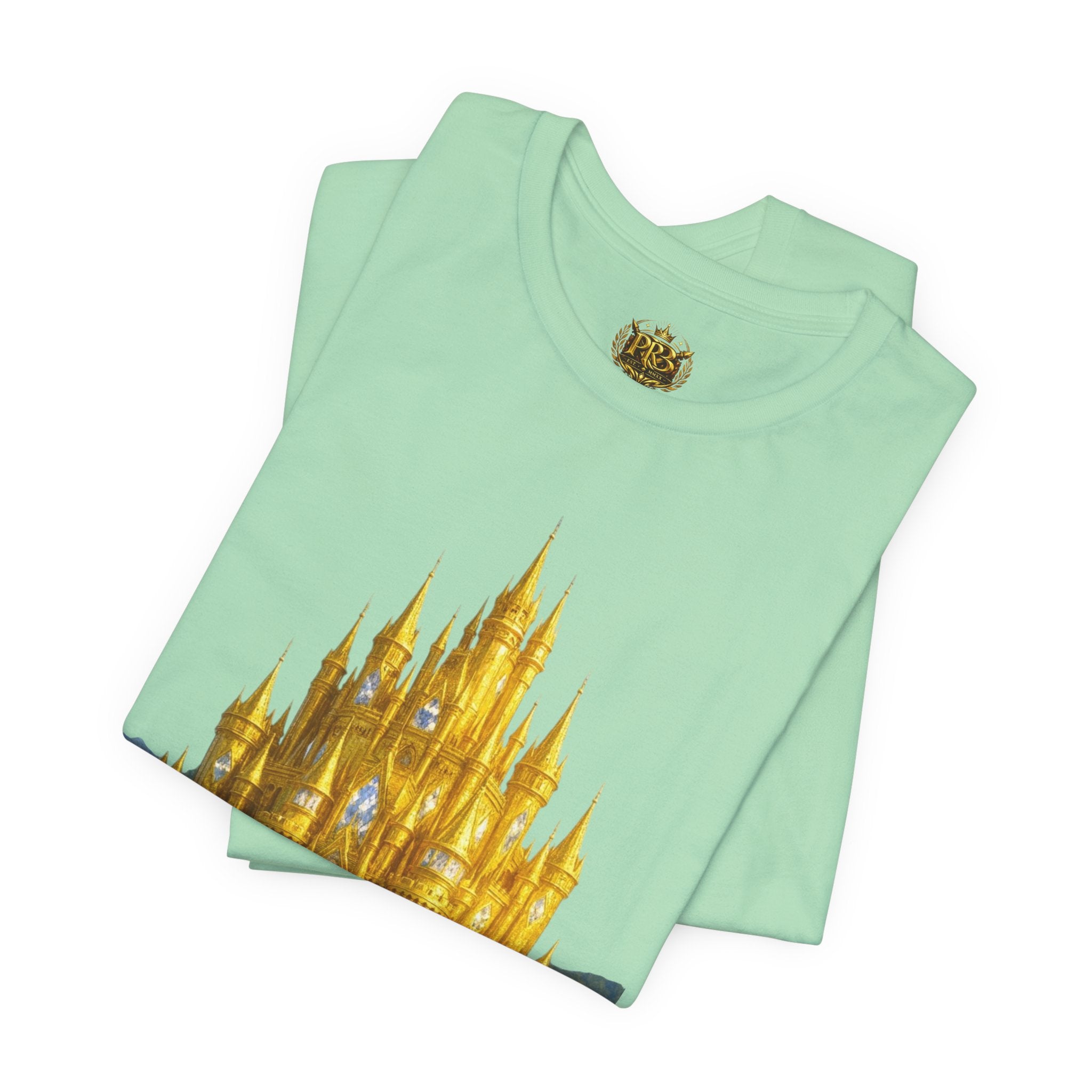 PRB Golden Fantasy Castle Tee | Magical Kingdom Illustration, Fairytale Scene by Printify