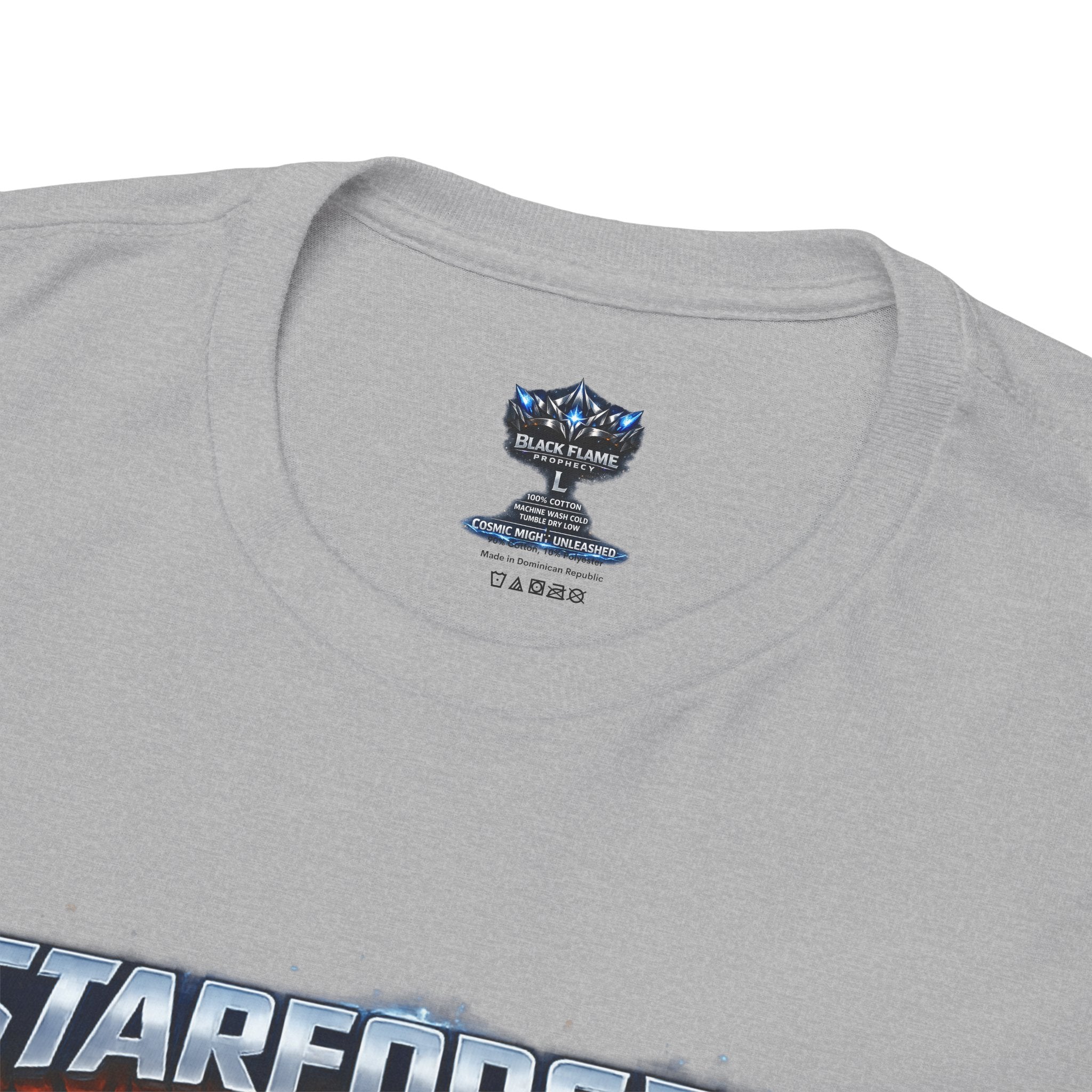 Power Runs Black PRB Starforged Sci‑Fi Graphic Tee (“Cosmic Metal Unleashed”) by Printify
