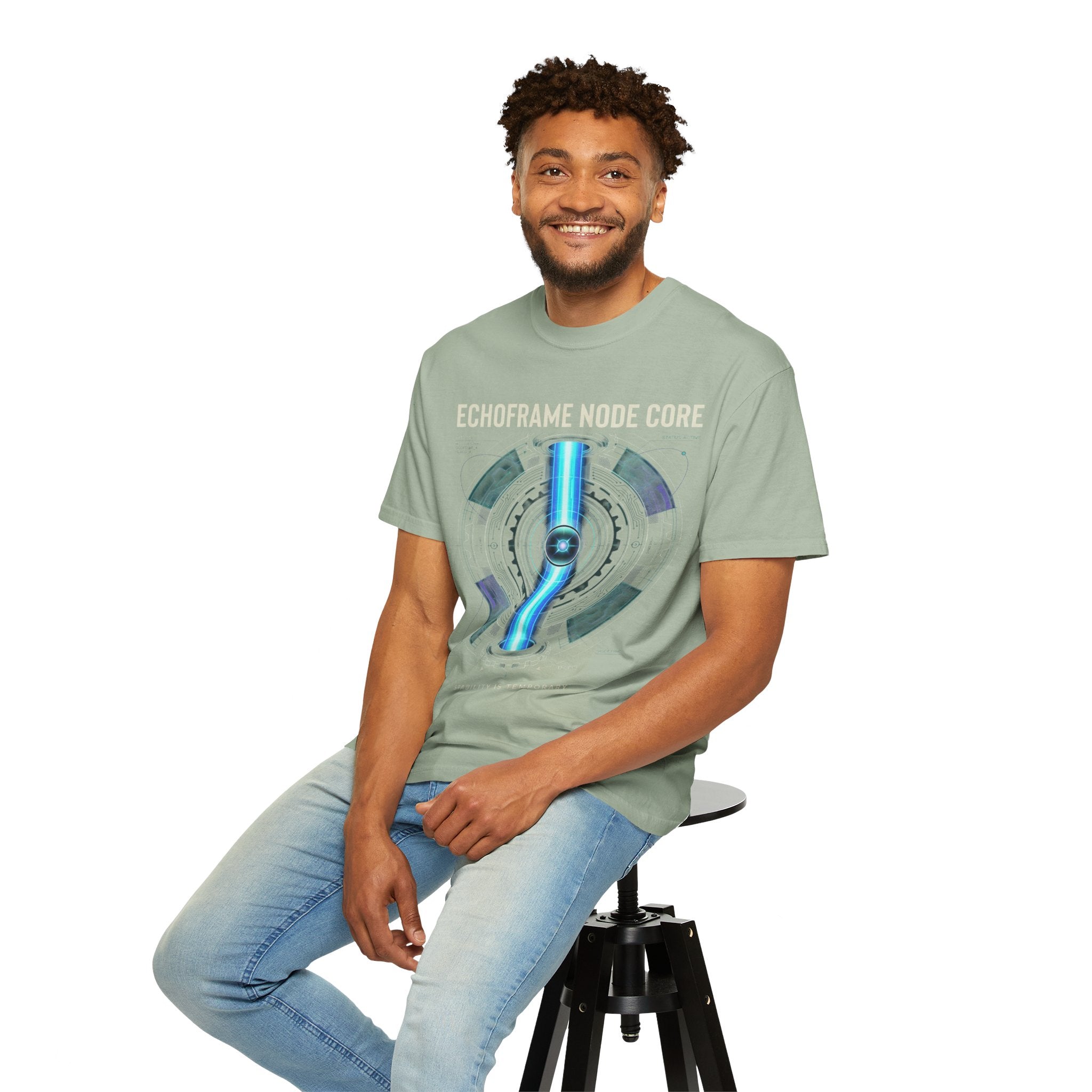 Power Runs Black PRB Echoframe Node Core T-Shirt — Futuristic Tech Graphic Tee by Power Runs Black