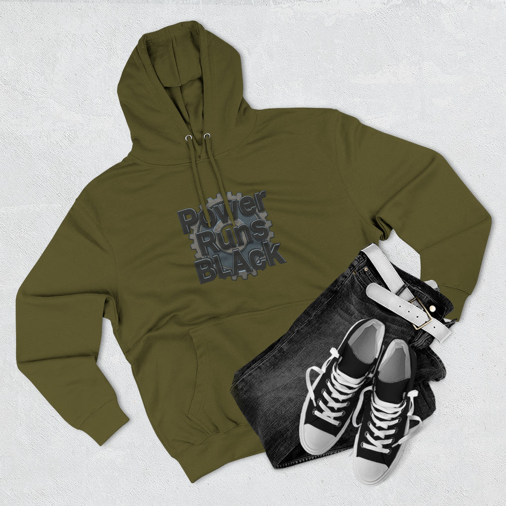 PRB Built of Power Graphic Hoodie — ‘Power Runs Black’ Industrial Mech Design by Power Runs Black