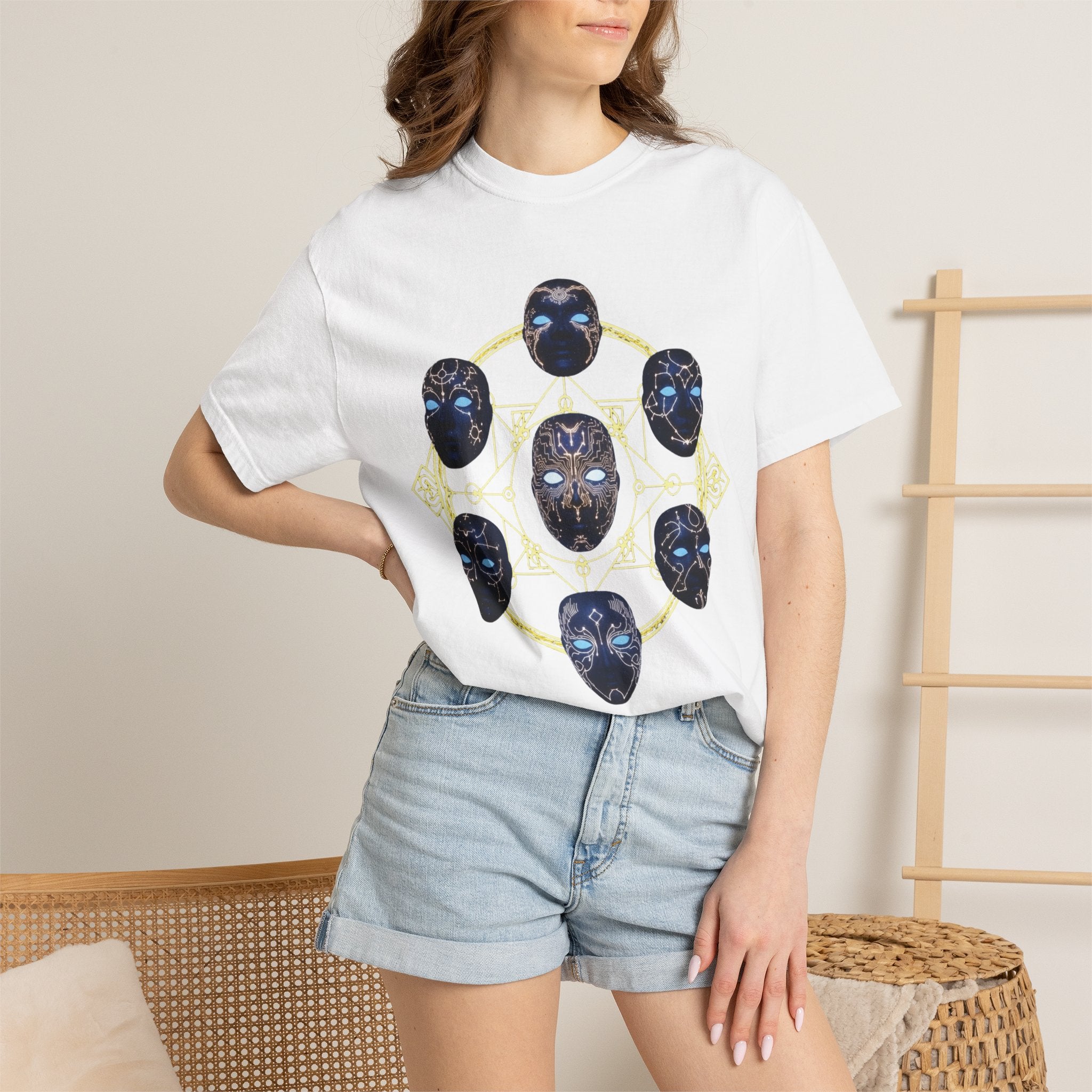 PRB Tribal Mask Circle Graphic Tee, Spiritual Afrocentric Art by Power Runs Black