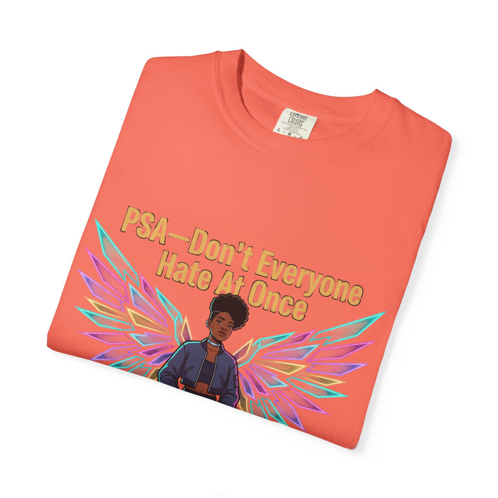T-Shirt — PSA “Don't Everyone Hate At Once” Angel Wings Graphic Tee by Printify